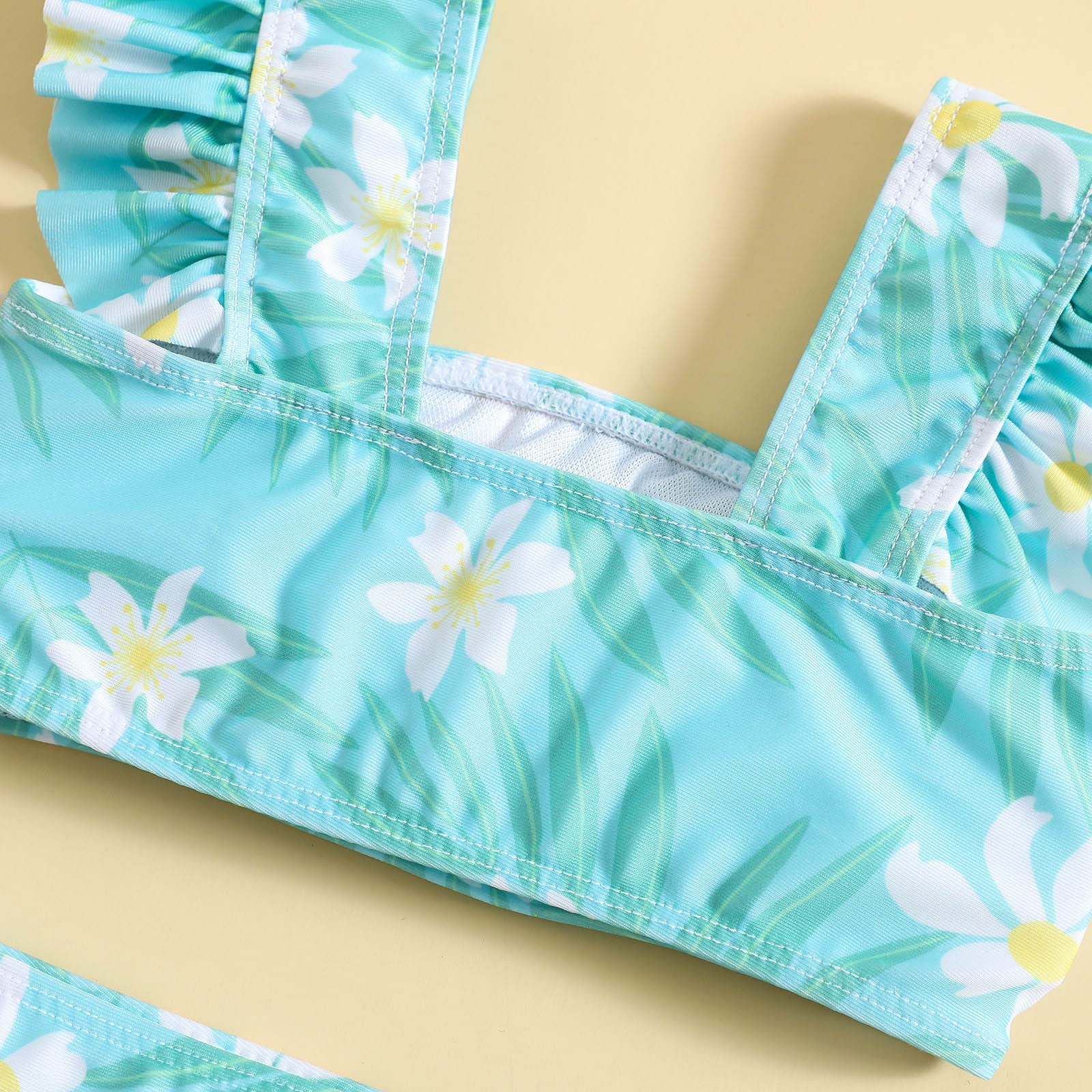 Bañador de triángulo para niña con falda de verano para niñas con estampado floral, volantes, traje de baño de dos piezas
