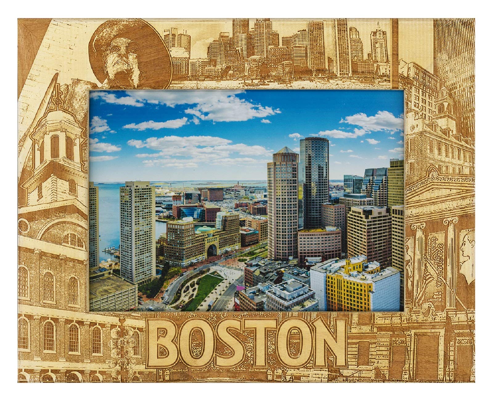 Boston Massachusetts Laser Engraved Wood Picture Frame (5 x 7)