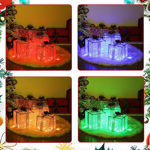 Miniatura 4 de Cajas de regalo iluminadas de Navidad, 80 luces LED grandes de 8.6 a 7 a 6.3 pulgadas, color plateado, caja de regalo debajo del árbol de Navidad