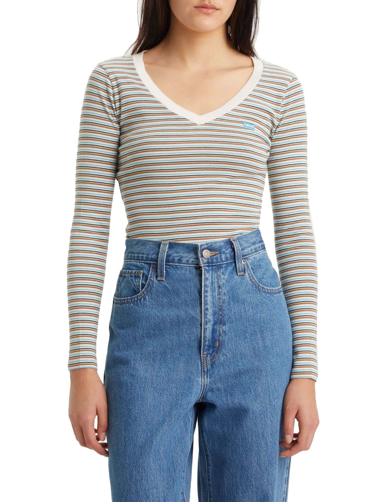 Levi's Women's Long Sleeve Vneck Baby Tee T-Shirt