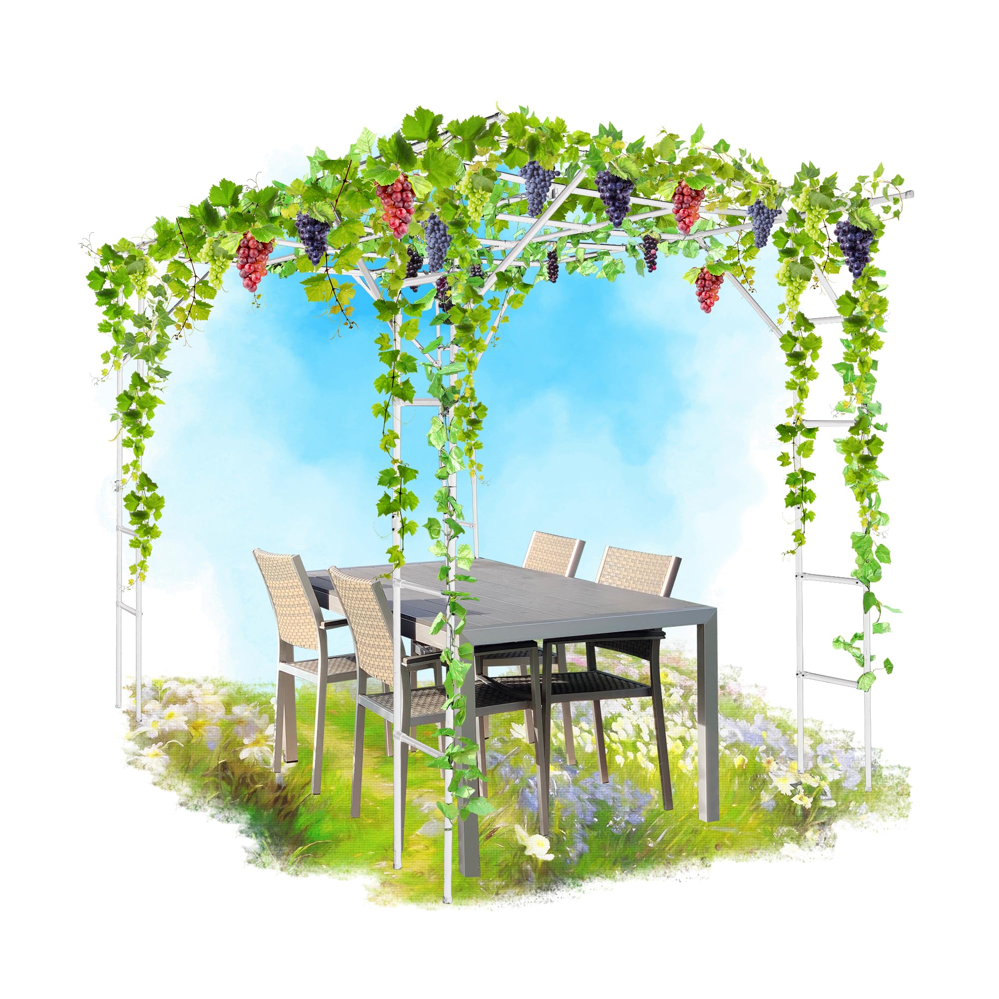 SHANTRA 118'' L x 79'' W x H Grape Trellis, Grape Vine Support Arch  Arbor, Garden Arch Trellis, Plant Climbing Pergola, Arbour Gazebo Trellis
