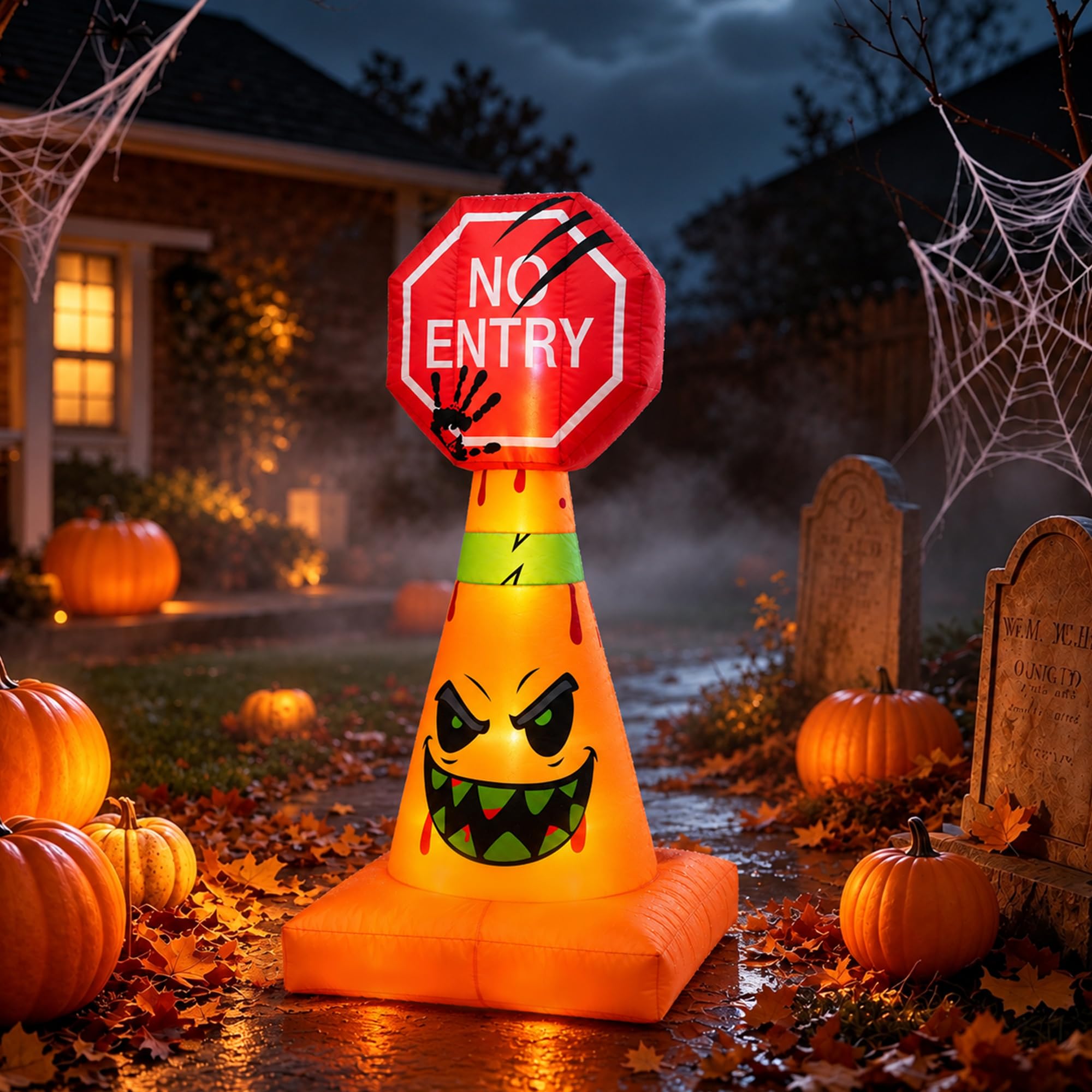Inflatable Halloween Decoration Outdoor, Blow Up NO Entry Yard LEDs Decor