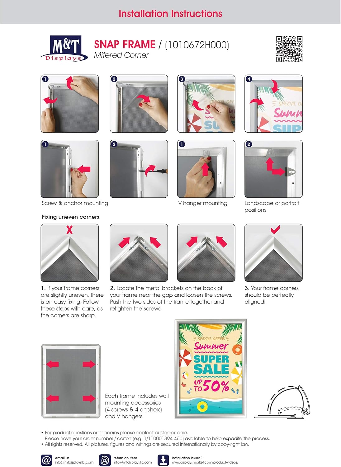 M&T Displays Snap Poster Frame Black 1.25" Aluminum Profile Front Loading Wall Mounting Photo Picture Document Certificate Sign Holder Mitered Corner Anti Glare Cover (Black, 24x36 in)