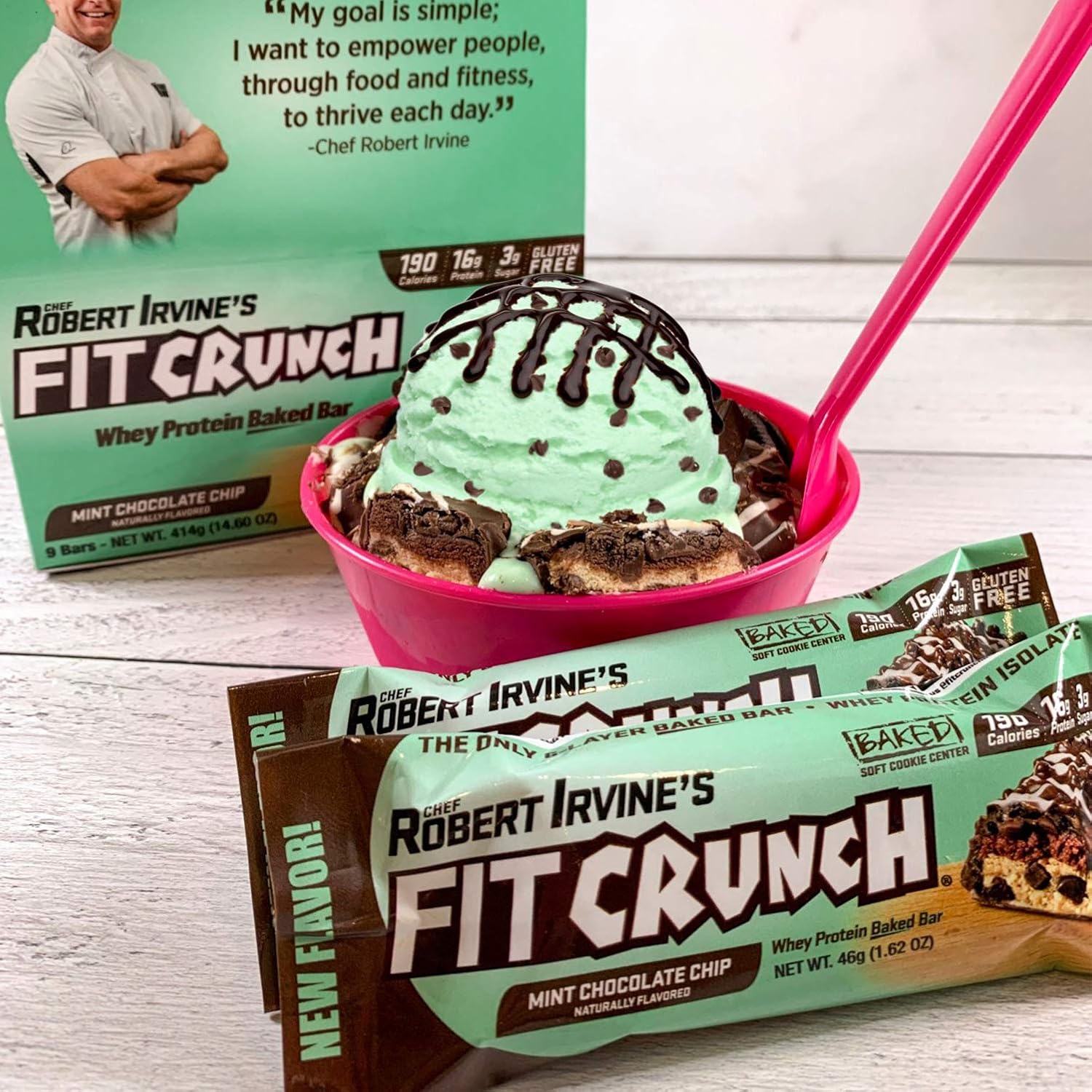 FITCRUNCH Snack Size Protein Bars, 6-Layer Baked Bar, 3g of Sugar, Gluten Free & Soft Cake Core (9 Bars, Mint Chocolate Chip)