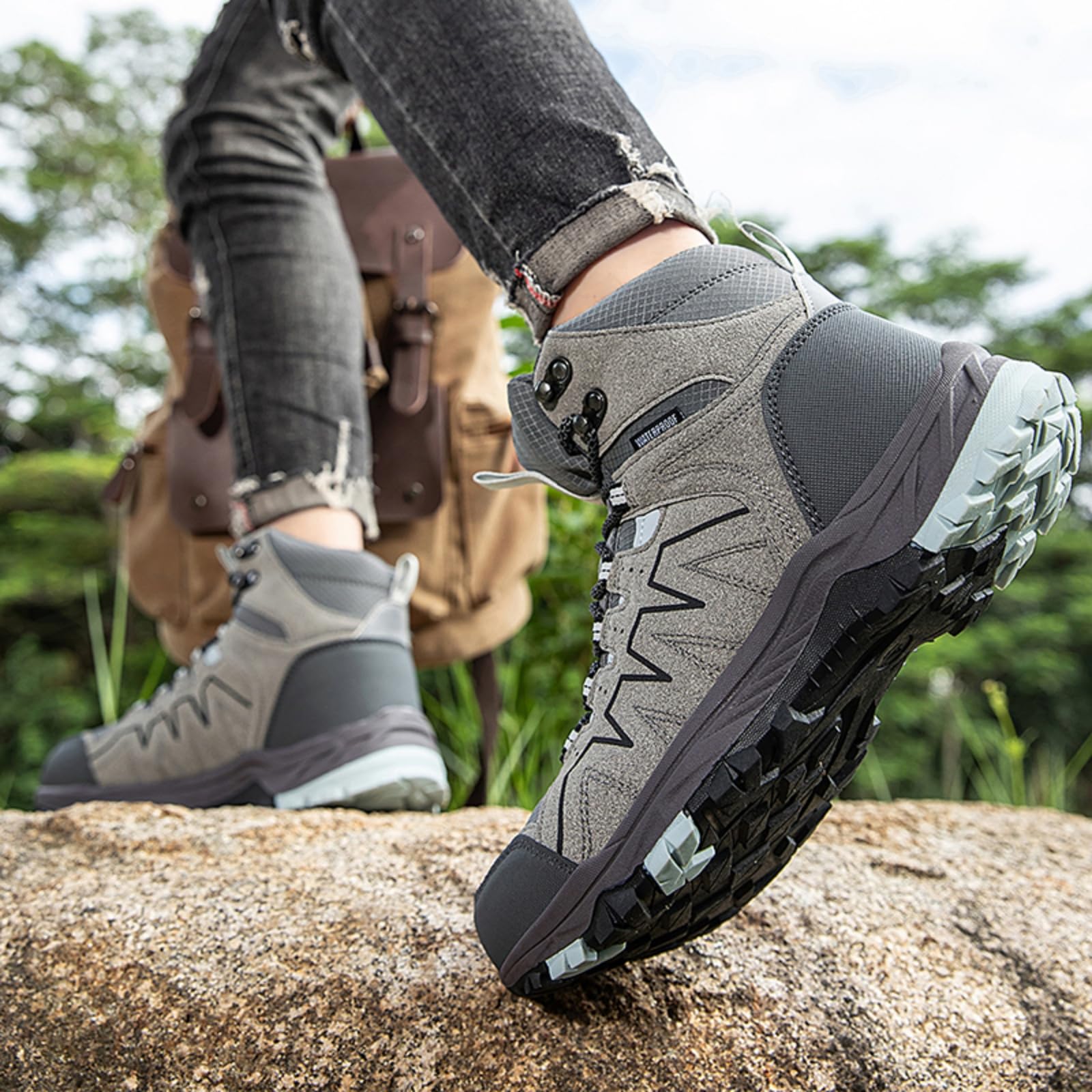 Męskie buty turystyczne wodoodporne lekkie buty trekkingowe | Zamsz gumowa podeszwa, Wsparcie kostki, właściwości antypoślizgowe, oddychające lekkie, Wędrówki z plecakiem, alpinizm