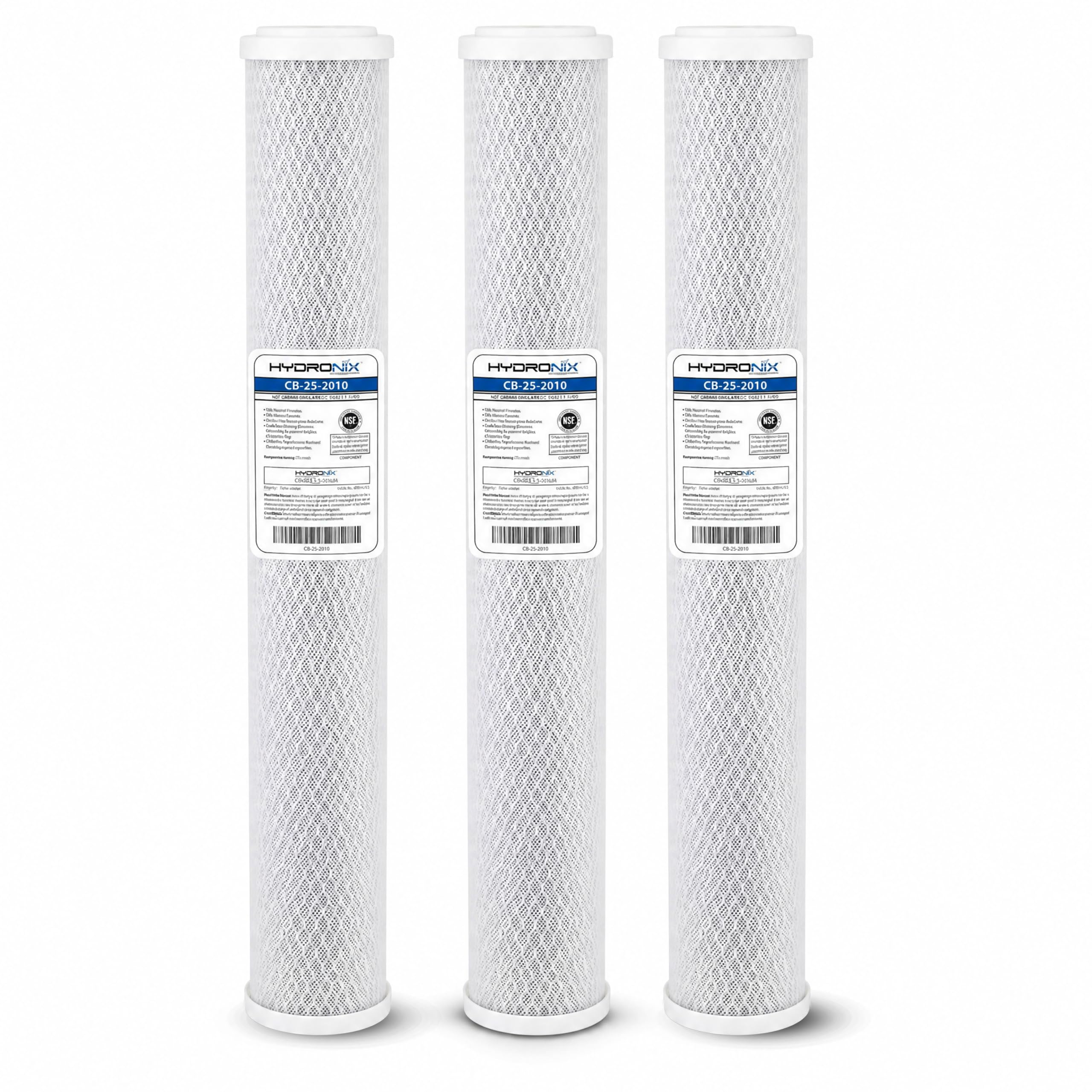 Hydronix HX-CB-25-2010/3 uniwersalny filtr wody z węglem aktywnym NSF z węglem aktywnym, 6,3 cm x 50,8 cm - 10 mikronów - 3 sztuki, biały