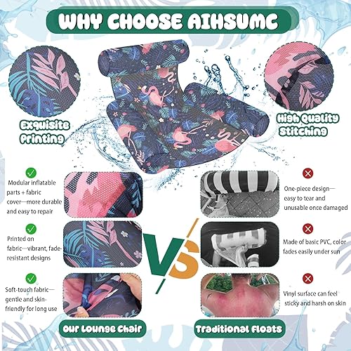 Miniatura 6 de Extra Large Inflatable Pool Floats for Adults Oversized Floating Lounger Hammock with Soft Fabric Cover & Mesh Bottom, Sofa-Style Water Chair for