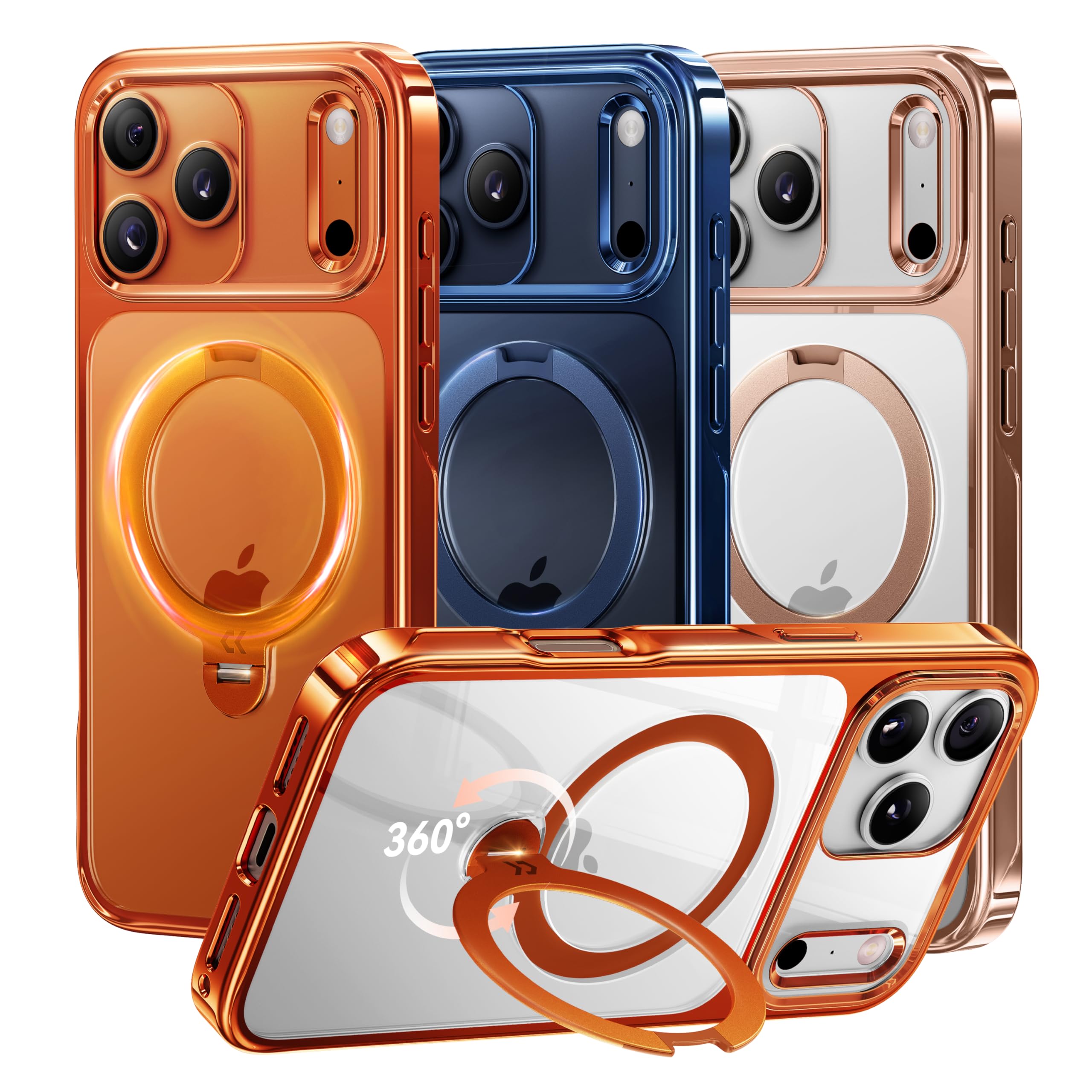 Photo 1 of CASEKOO 360 Spin Magnetic Stand for iPhone 17 Pro Case [Fit for MagSafe][17FT Military Protection] Slim Polished Frame Titanium Alloy Sturdy Stand 6.3", Glossy Cosmic Orange