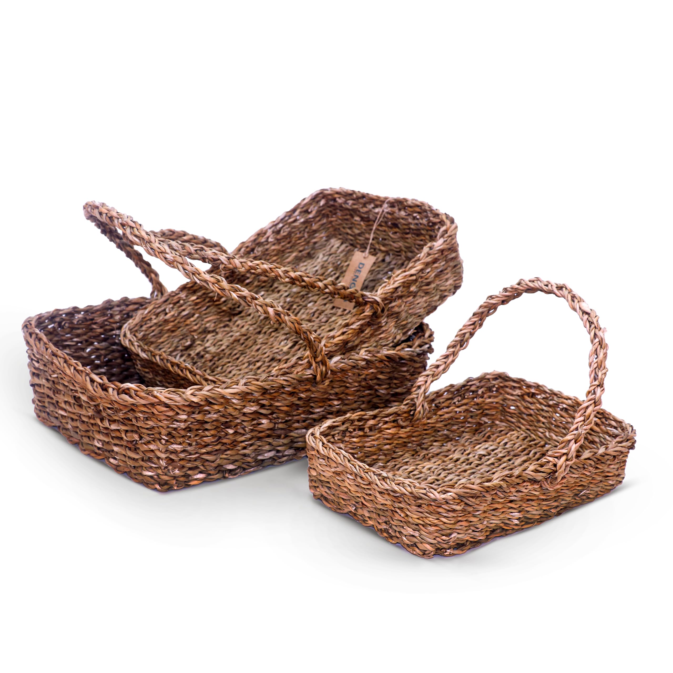 DENOVA Seagrass Basket – Natural Storage Baskets for Home, Bathroom, Living Room & Shelves | Eco-Friendly Baskets (Rectangle, Natural, Pack of 3)