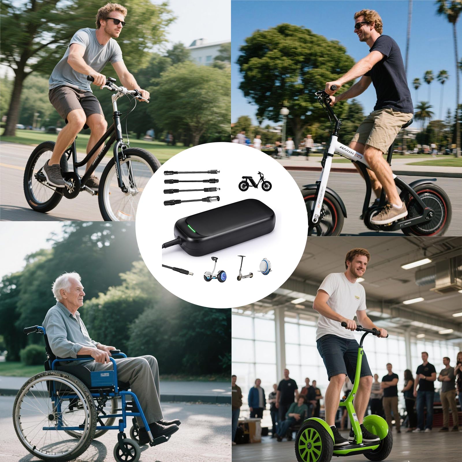 Chargeur Trotinette Electrique 54.6V 2A, Universel Chargeur Hoverboard avec 4 Connecteurs, 48V Chargeur Batterie de pour Velo Xiaomi M365 Ninebot Monocycle Scooter