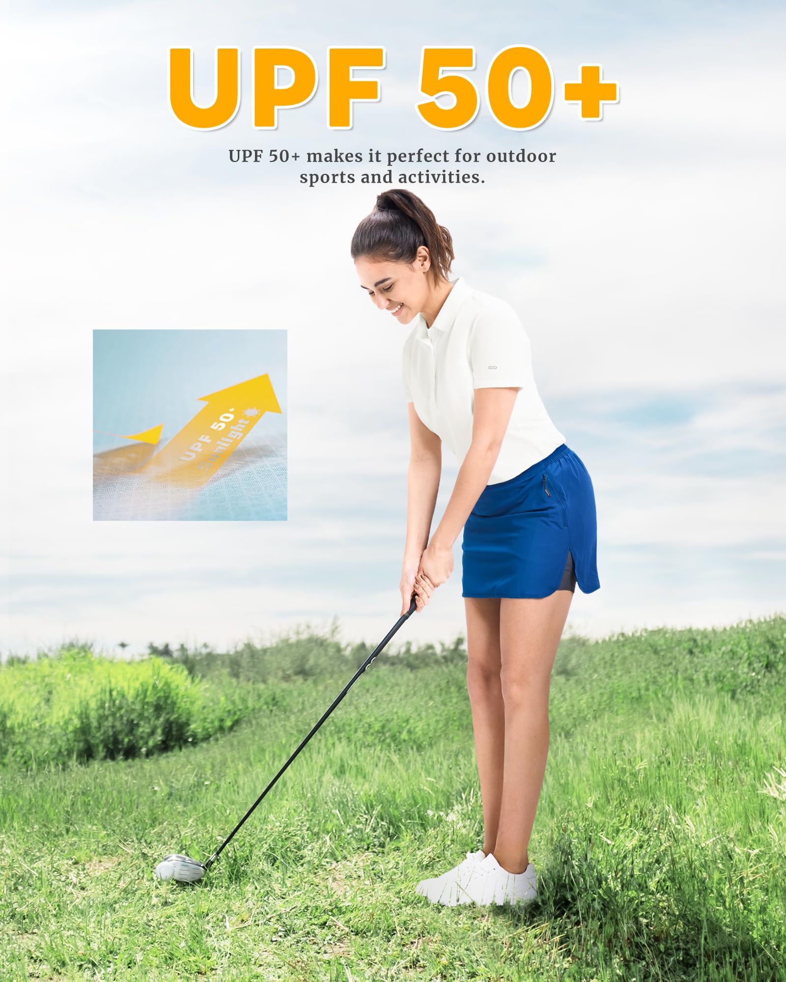 33,000ft Polo de golf pour femme - Protection solaire - Protection UV - T-shirt d'été à manches courtes - Séchage rapide - Performance - Pour l'extérieur - Respirant - Fonctionnel - Pour le golf, le