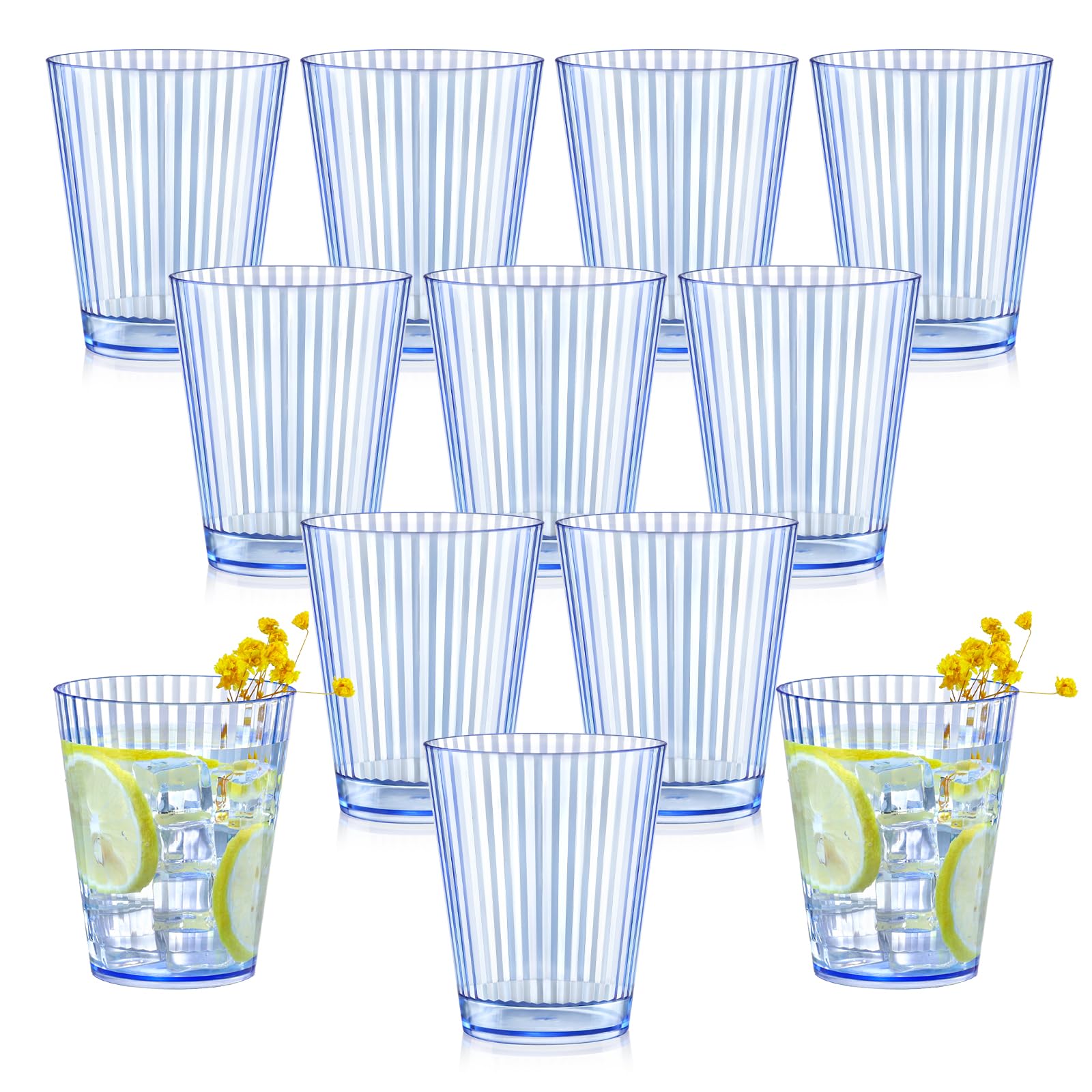 Photo 1 of 12 PCS Plastic Ribbed Drinking Glasses 10oz Blue Unbreakable Vintage Ripple Stemless Wine Glasses Cocktail Tumbler Glass Cups Disposable Retro Glasses Drinkware for Wedding Baby Shower Birthday Party