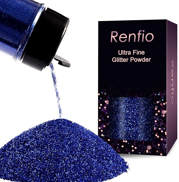 Renfio Ultra Fine Glitter Powder 2.11 Oz (60g) Metallic Resin Glitter Flakes Crafts Sequins Epoxy Chips Flakes for Tumblers Slime Painting Arts Nail Holiday Decoration - Classic Blue