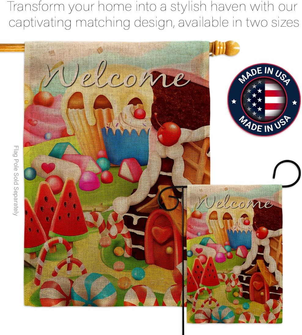 Sugar Sweet Home Burlap Garden Flag Food Pie Candy Donut Popsicle Dessert Ice Cream Cake House Decoration Banner Small Yard Gift Double-Sided, Made in USA