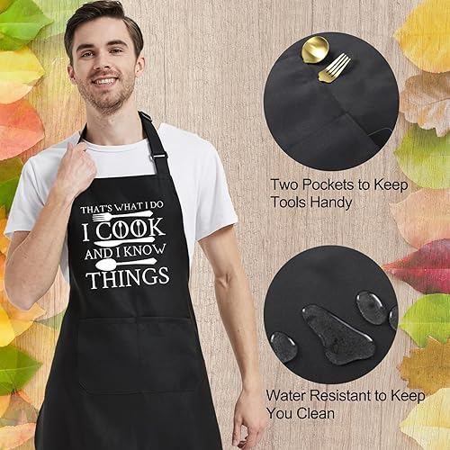 Miniatura 6 de Delantales de chef para hombres y mujeres con bolsillos, delantal de cocina para cocinar a la parrilla, regalos para papá, mamá, cumpleaños, Navidad