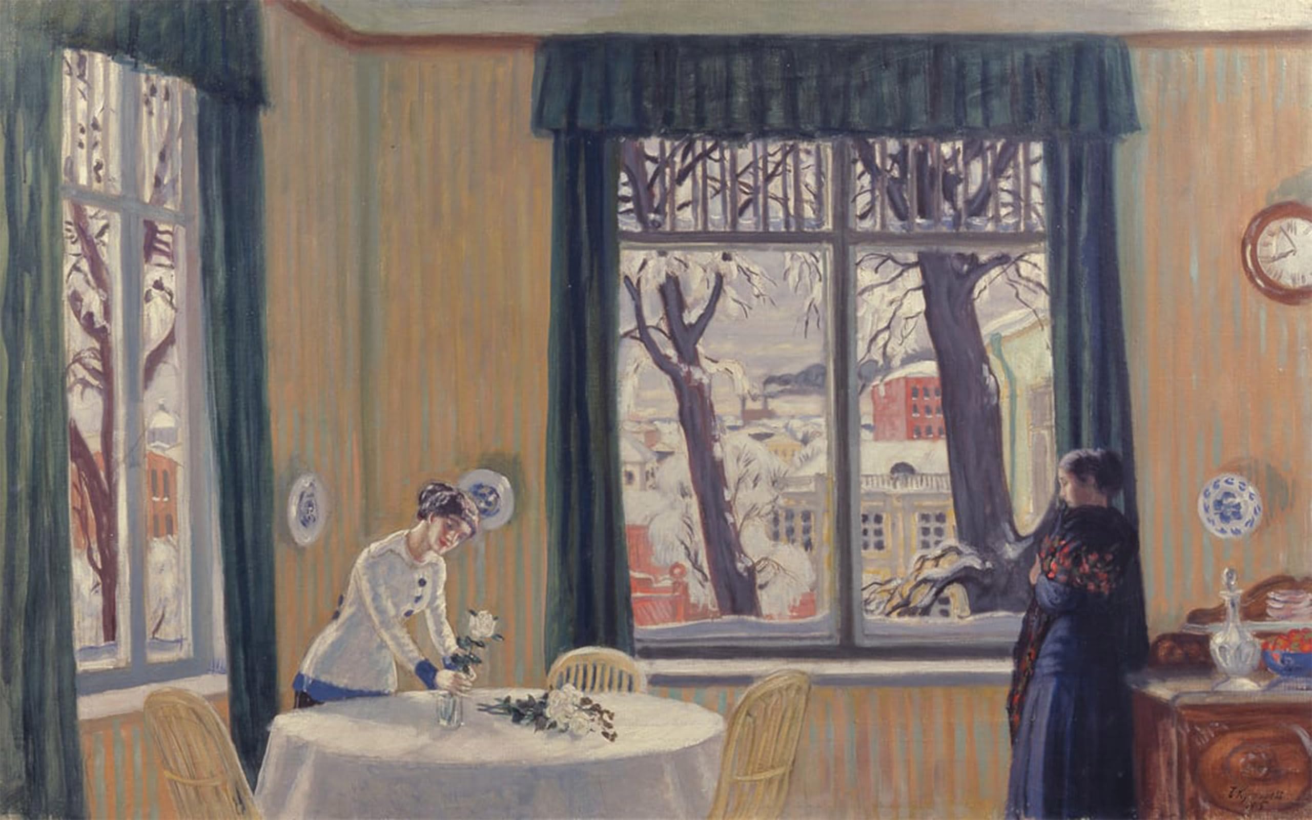 Artxlxxbn No Frame Famous Art Print Poster Vintage Wall Art In The Room Winter By Boris Mikhailovich Kustodiev Canvas Art Poster For Home Decor 60X90cm