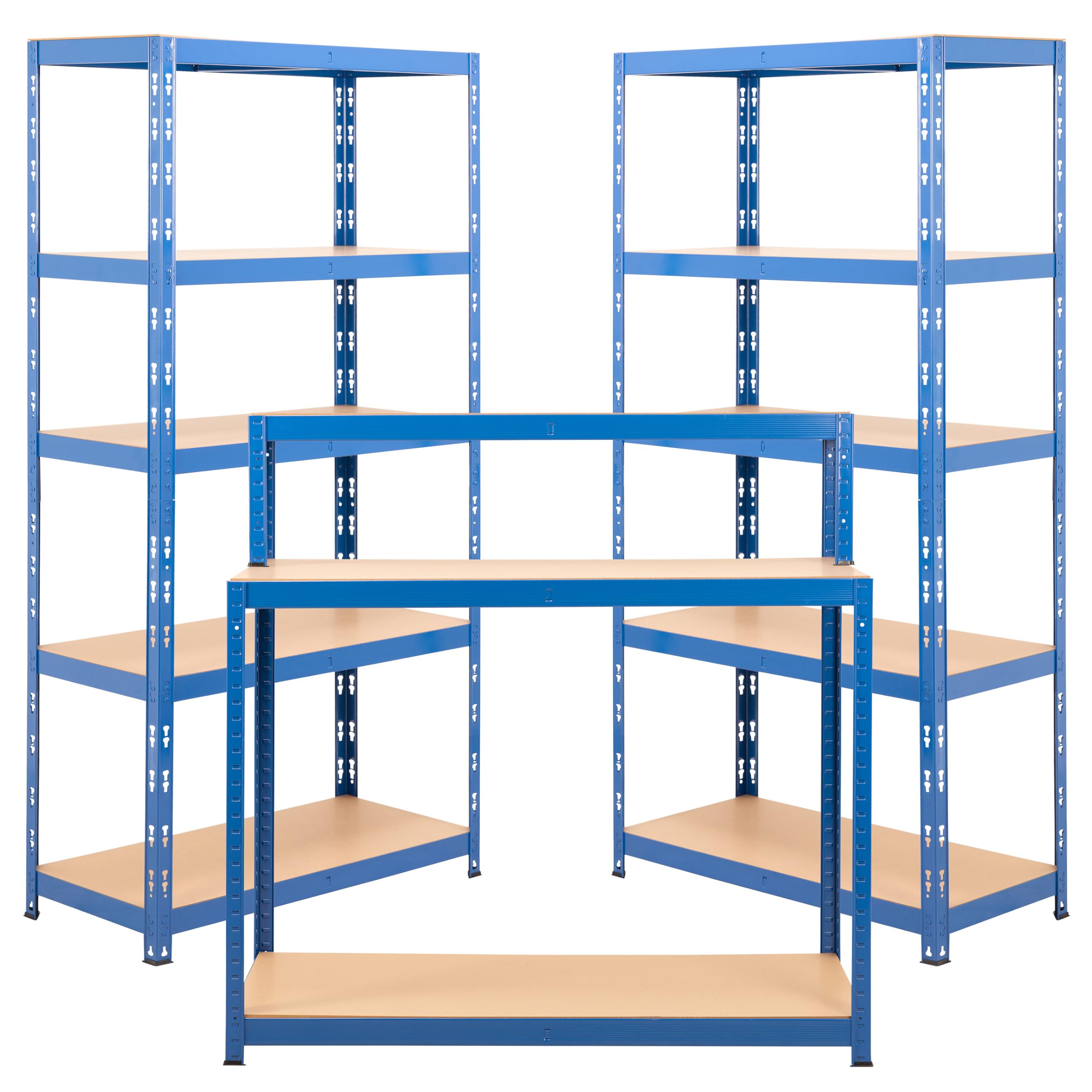 BiGDUG Garage Storage Kit - 2x Shelving Unit & Workstation - 5 Tier Shelves 150kg UDL 1780H x 900W x 400D mm - 300kg UDL Workstation - Blue
