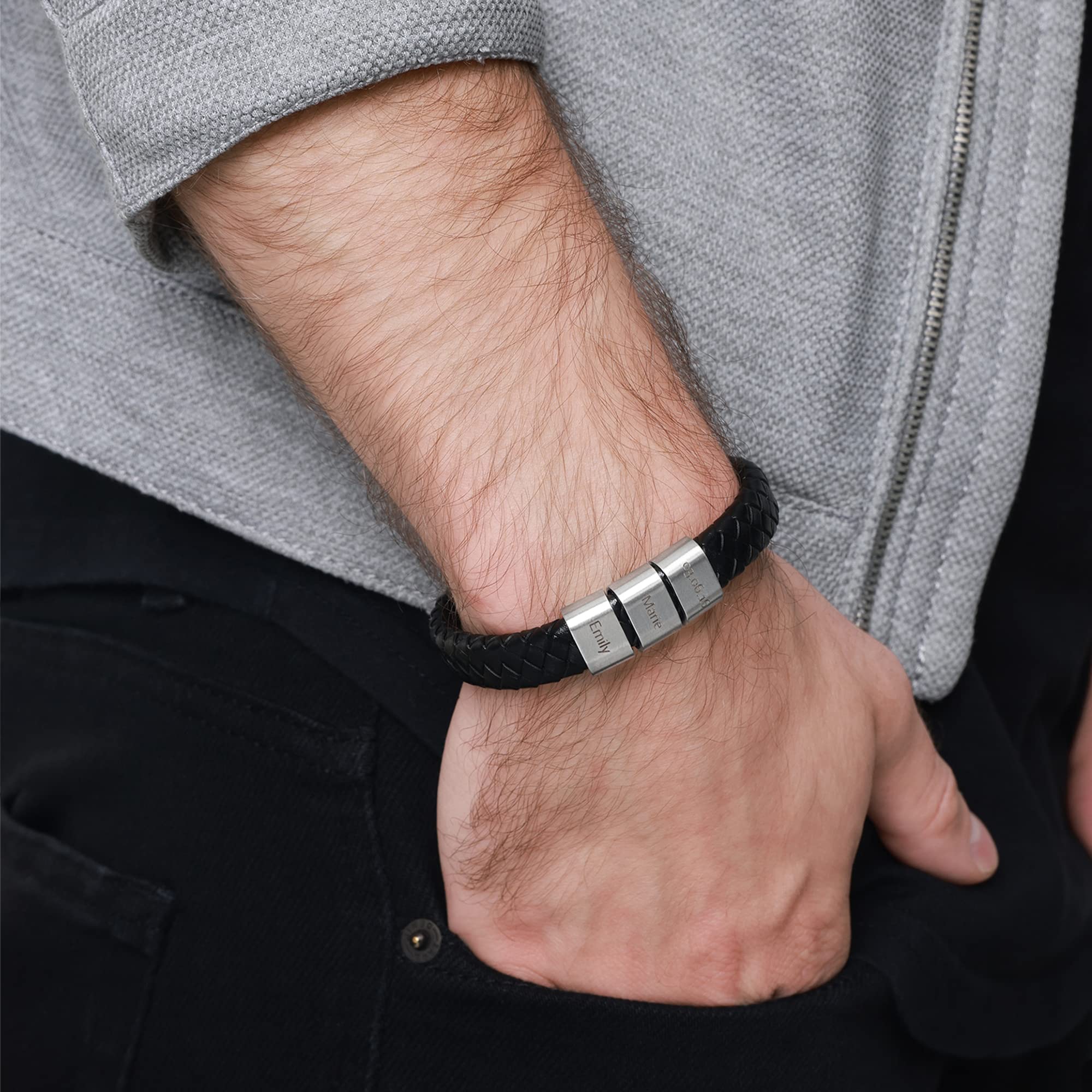 Heideman Armband Herren Titus Leder Edelstahl Gravur