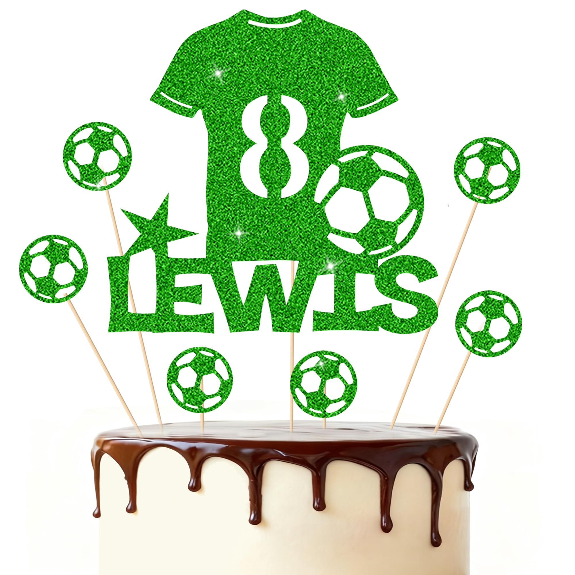 Football Cake Topper Personalised Birthday Cake Decorations Football Gifts for Kids Boys Men Husband Daddy Grandpa Football Lovers Cake Toppers (Green)