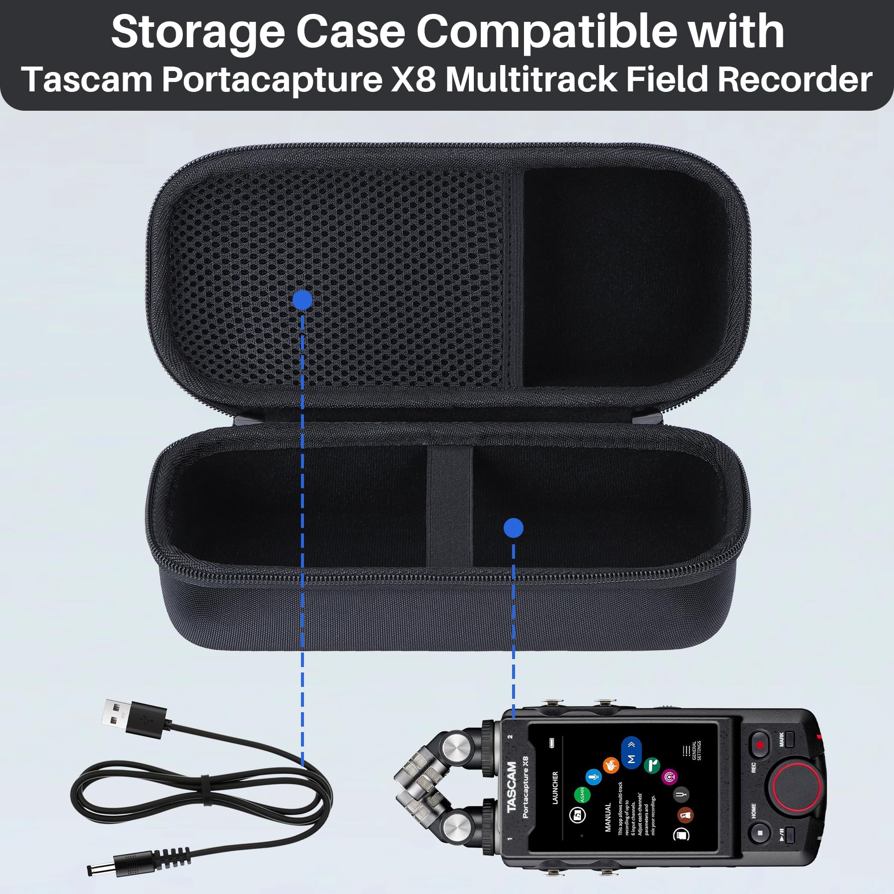 Lebakort Dur Étui Housse Cas pour Tascam Portacapture X8 Enregistreur Portable