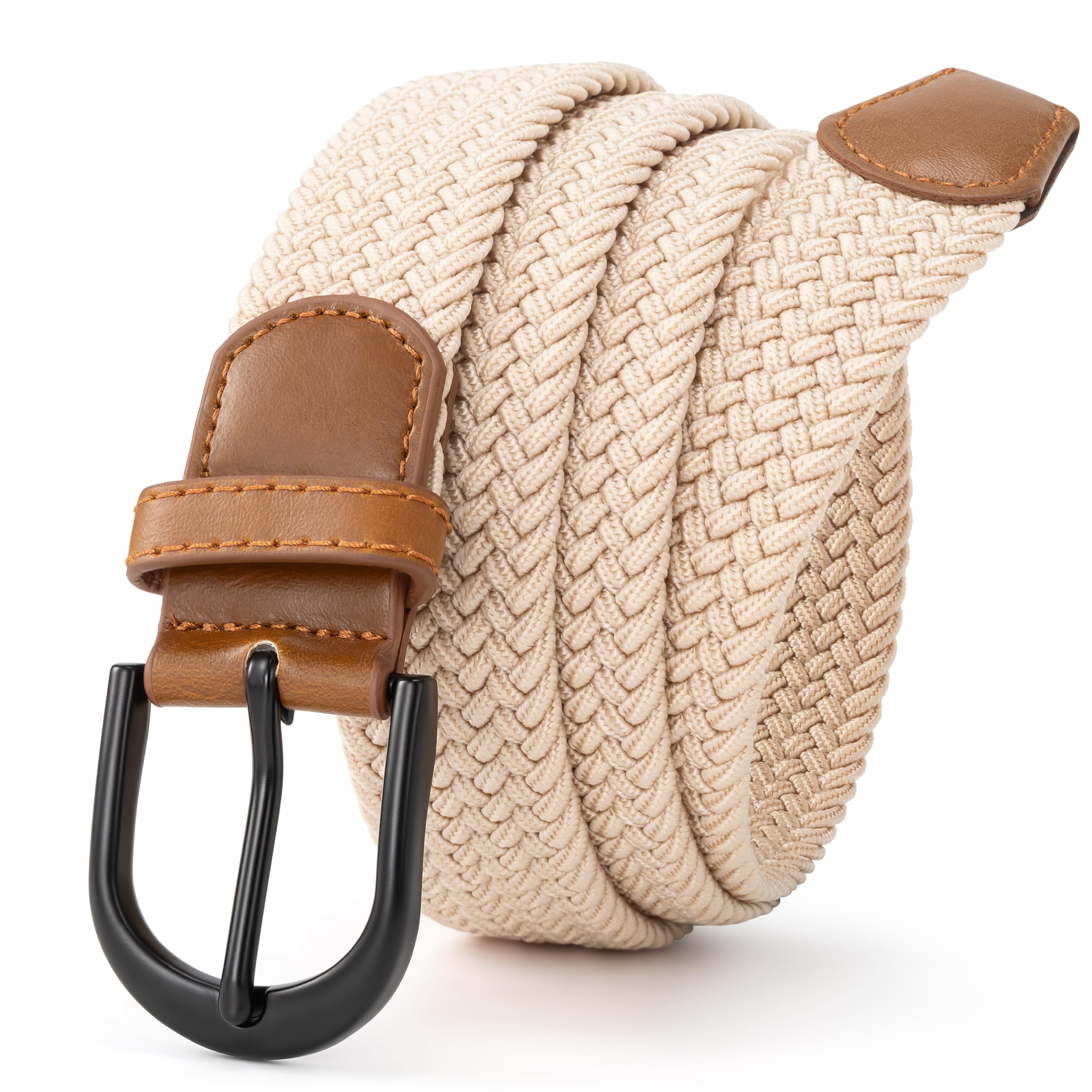 Mile High Life | Braided Stretch Elastic Belts | Pin Oval Solid Black Belt Buckle | PU Loop End Tip Men/Women/Junior Belt