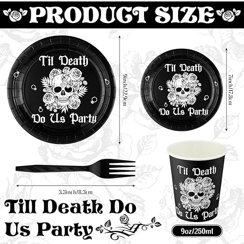 Miniatura 2 de Sliner 96 piezas de decoraciones para despedida de soltera de novia o muerte Til Death Do Us, suministros de fiesta de calavera, gótico, despedida