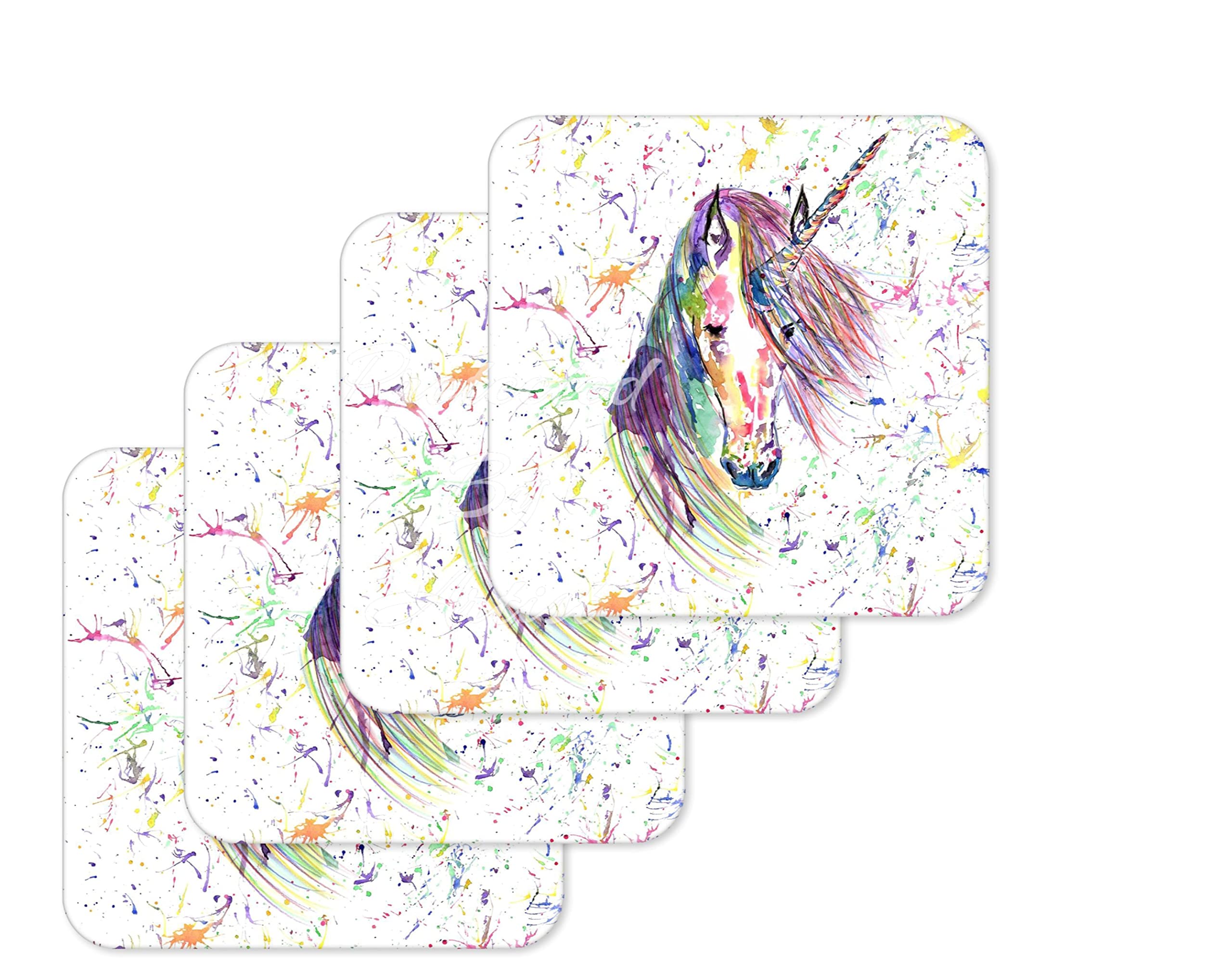 Coaster Unicorn Coasters Watercolour Art Gift Work Office Dining Tea coffee (4)