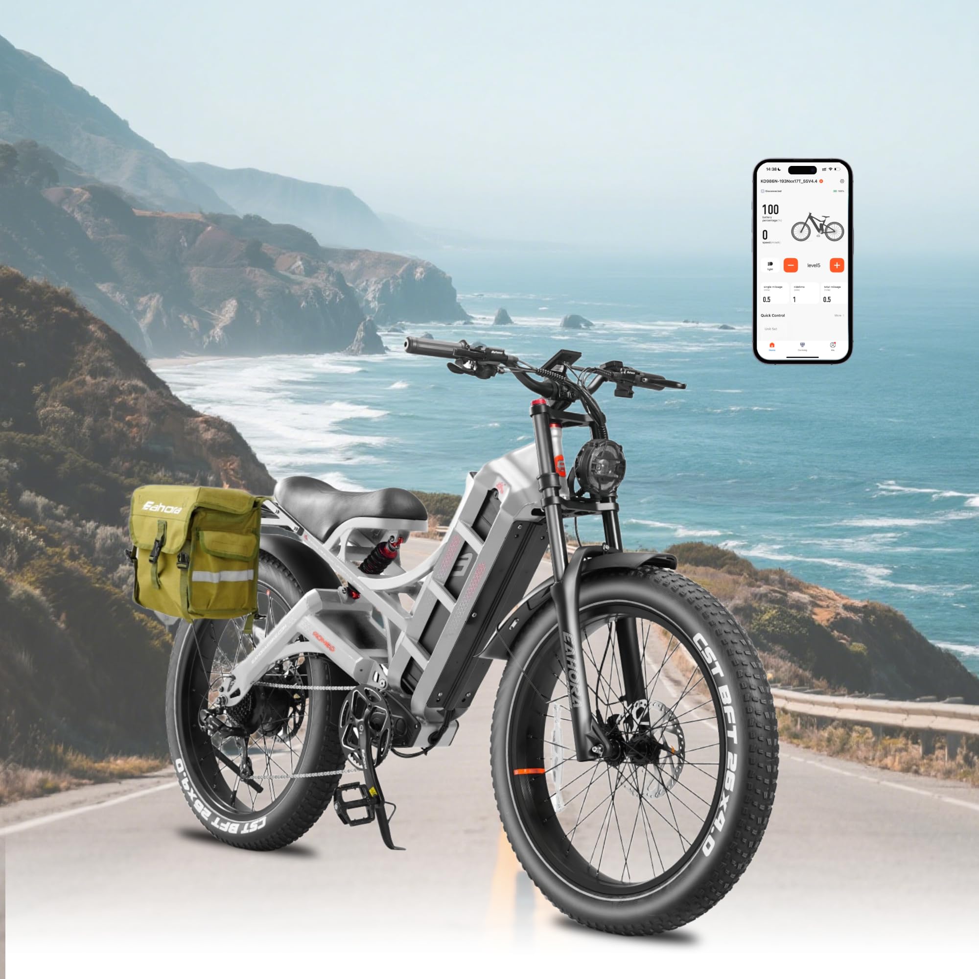 eAhora Romeo Pro 3/2 [2025] 46-50 Mph Electric Bike for Adults, Peak 5600W Dual Motor Ebike, 60V 80Ah 250 Miles Long Range E Bike, 26”*4.0 Fat Tire Air Full Suspension Off-Road E-Bike