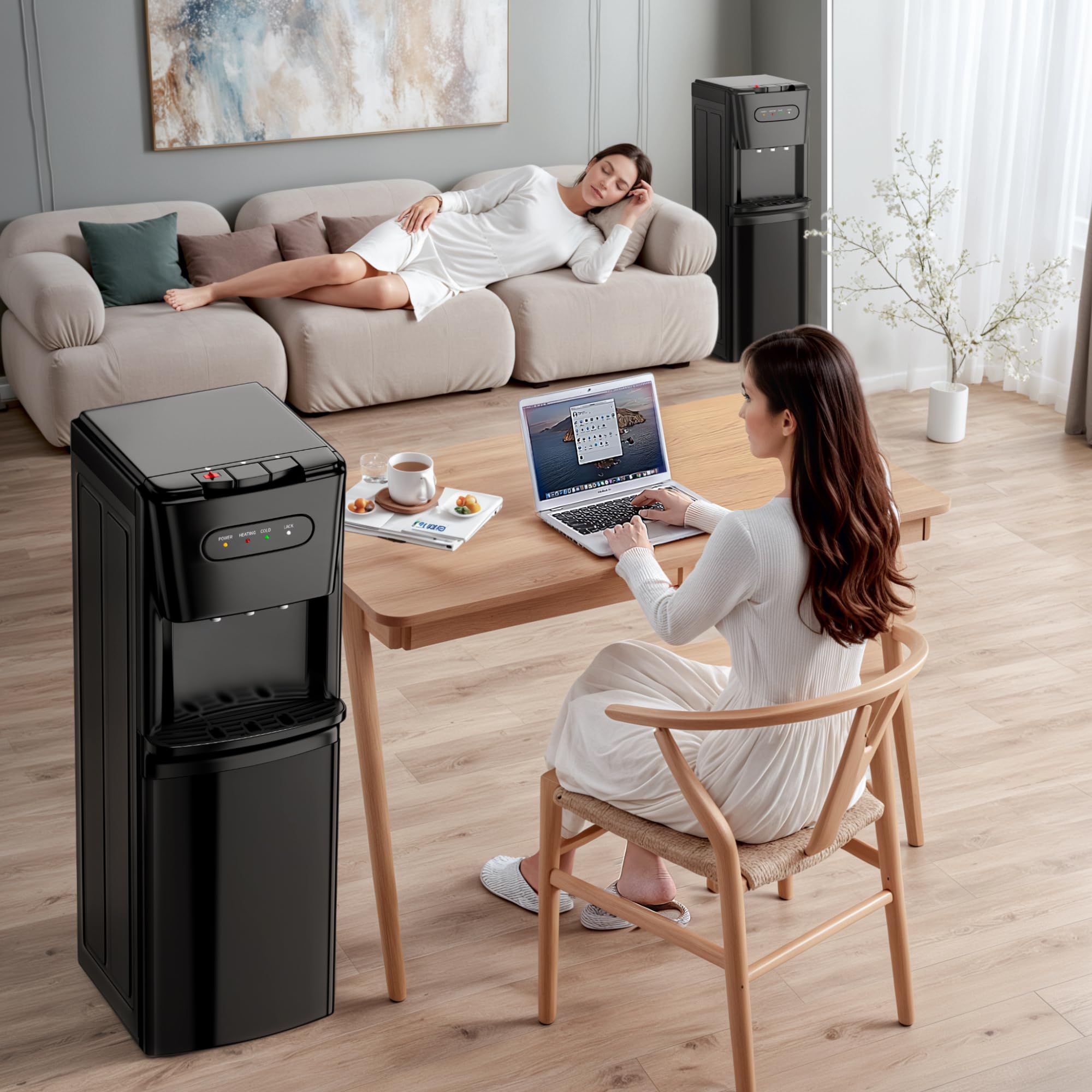 Manastin Bottom Loading Water Cooler Dispenser，3 Temperature Settings - Hot, Cold & Room, Empty Bottle Indicator, Child Safety Lock, Ideal for Office, Home, Living Room, Ink Black