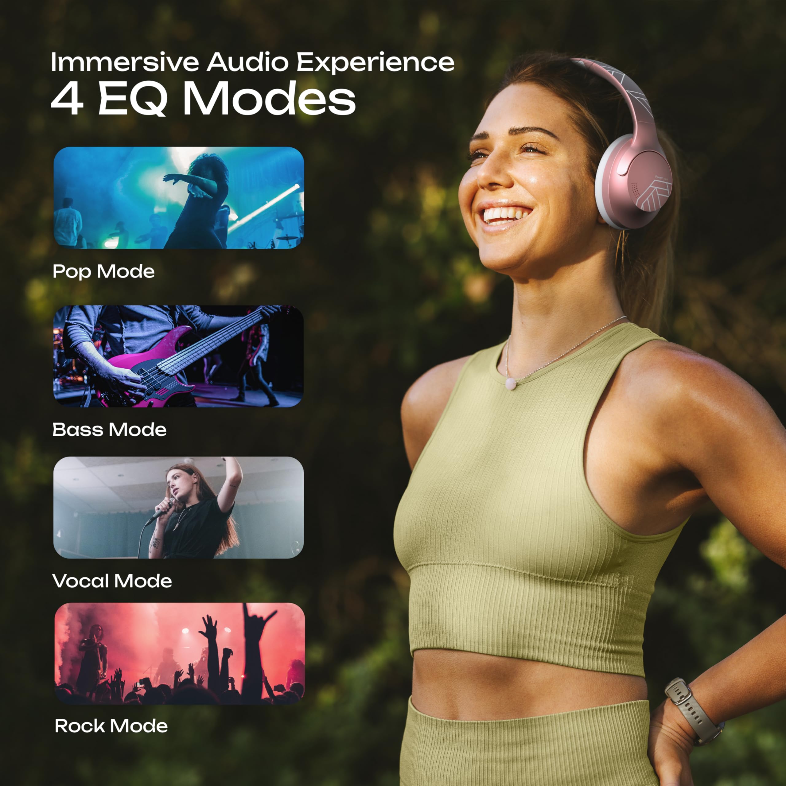 PowerLocus Cuffie Wireless Bluetooth, 50 ore di riproduzione, Cuffie Over Ear con 4 EQ Modalità di Suono, HiFi Suono, Cuffie Senza Fili con Microfono per Viaggio/Telefono/PC/Ufficio (Rose Gold)