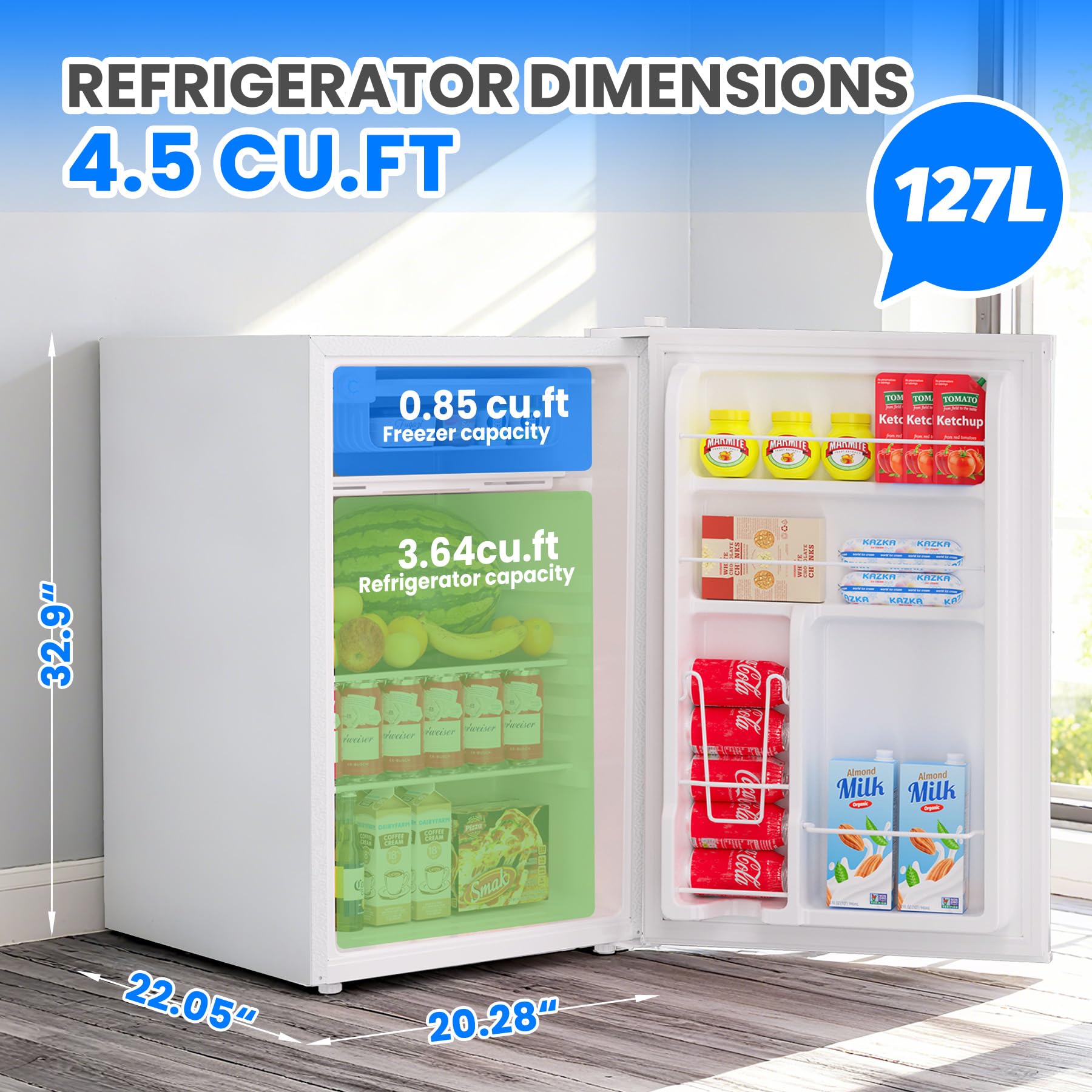 GarveeHome 4.5 Cu.Ft Mini Fridge with Freezer, Small Fridge with Freezer,Energy&Space Saving,7 Settings Temperature Adjustable,Low Noise,Compact Refrigerator for Dorm, Office, Apartment, Kitchen on Fridge.com