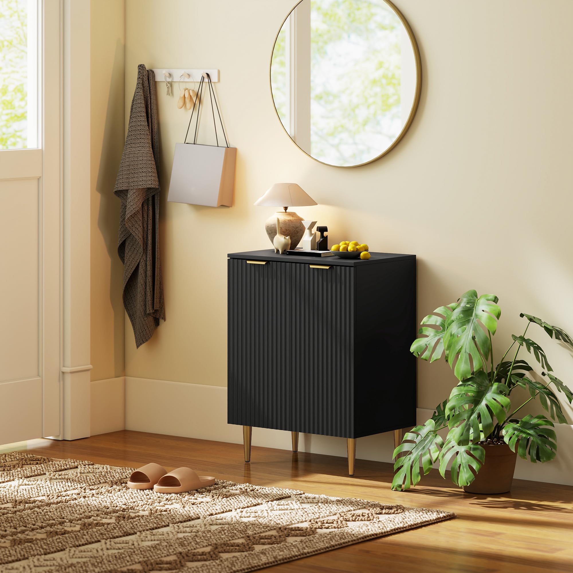HOMCOM Credenza Cucina con 2 Ante, Ripiano Regolabile, 60x40x80 cm, Nero | Mobile Cucina, Mobile Buffet, Gambe in Metallo, per Soggiorno, Sala da Pranzo