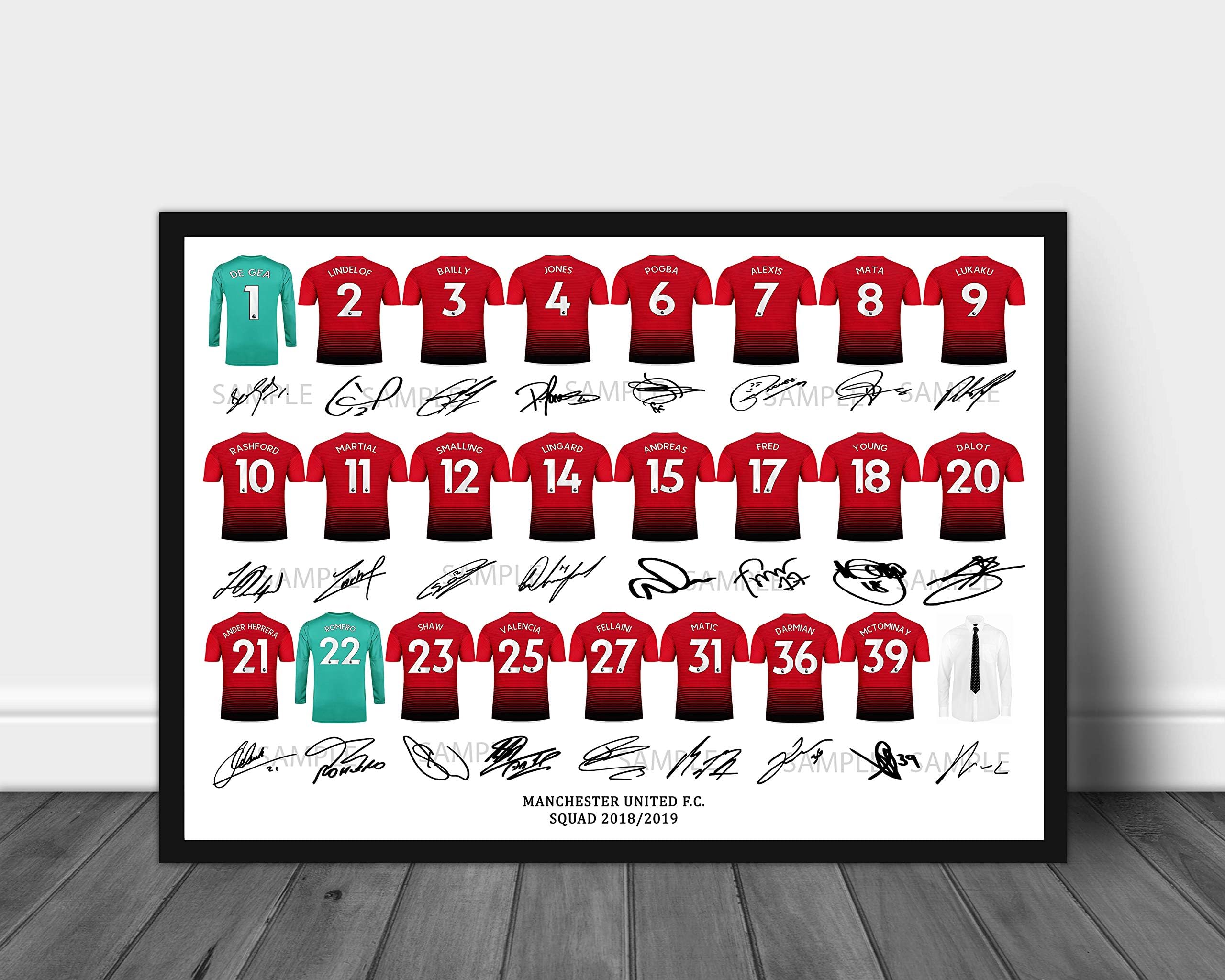 Manchester United Full Squad Team Signed Printed, Autographs A4 Photo Print Photograph Autographed Poster Jersey Shirt Gift Present Xmas Christmas Birthday New for 2018-2019 Season