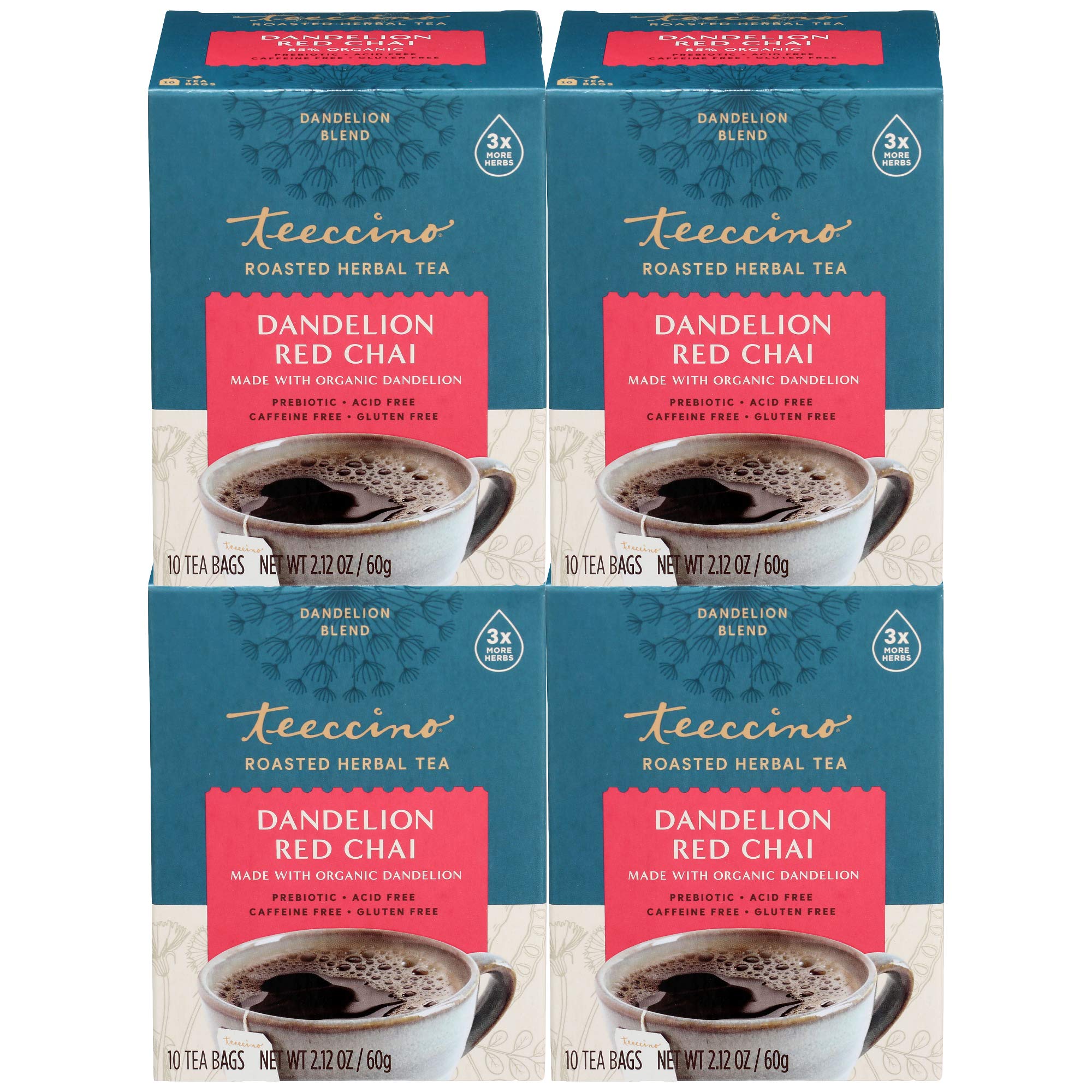 Teeccino Dandelion Red Chai Tea - Caffeine-Free, Roasted Herbal