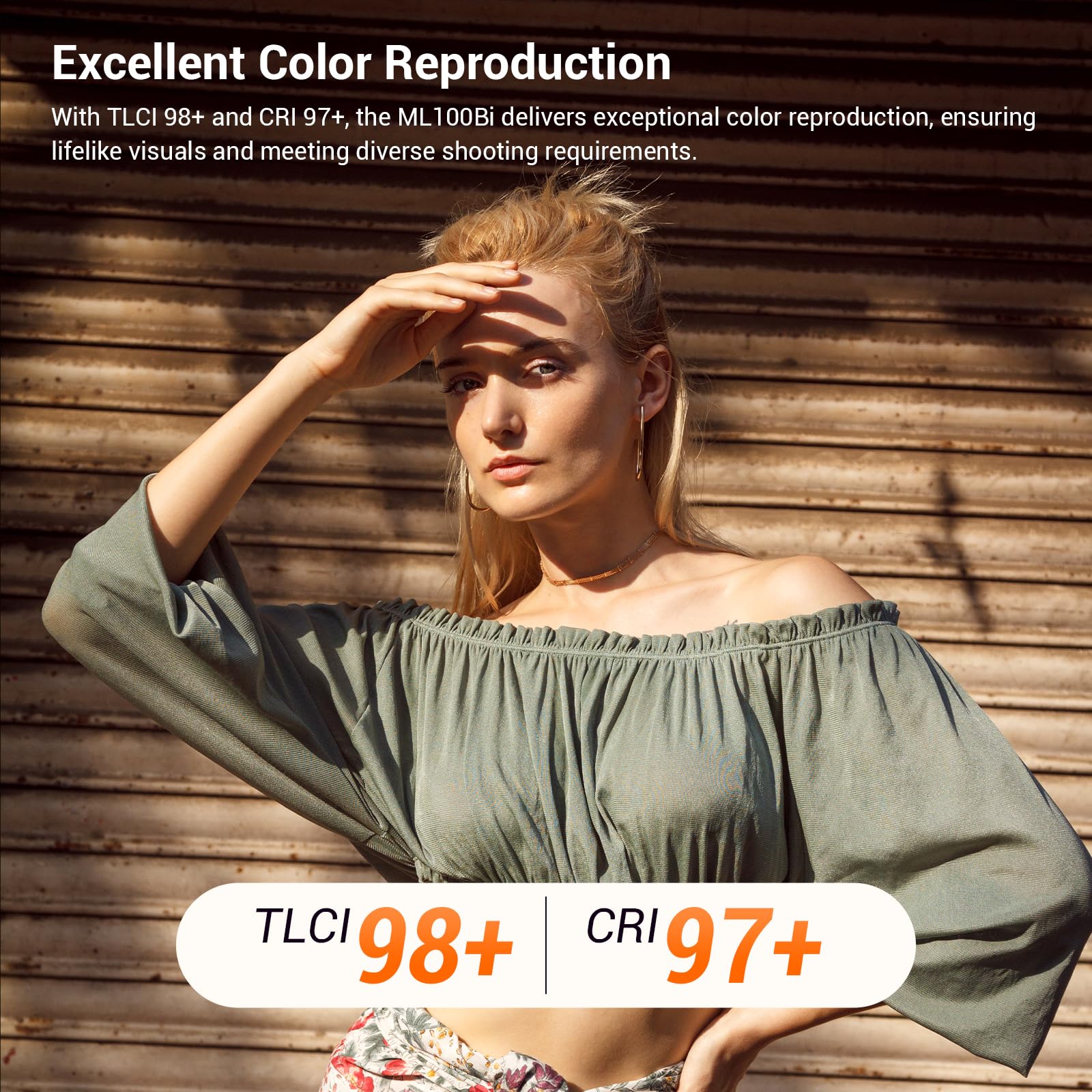 Godox ML100Bi 100W Bi-Color LED Luz de Vídeo, 2800-6500K Vídeo CRI 97+/TLCI 98+, 11 FX Efectos, 34300 Lux Brillo del 0% al 100%, App Control para Luz Fotográfica