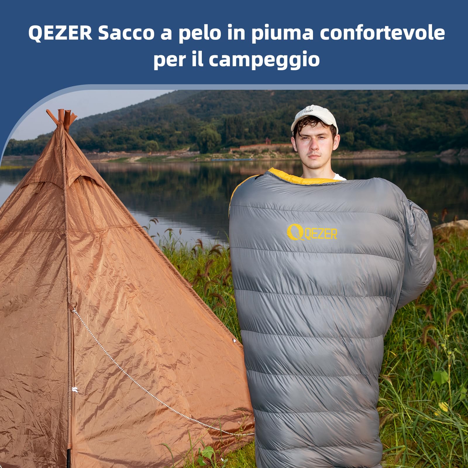 Sacco a Pelo 0 gradi,Fodera in Grafene Antistatico e Super Caldo, Sacco a Pelo in piuma Ultraleggero 620FP, Temperatura Confortevole da 0°C a -8°C, per Trekking Alpino e Campeggio