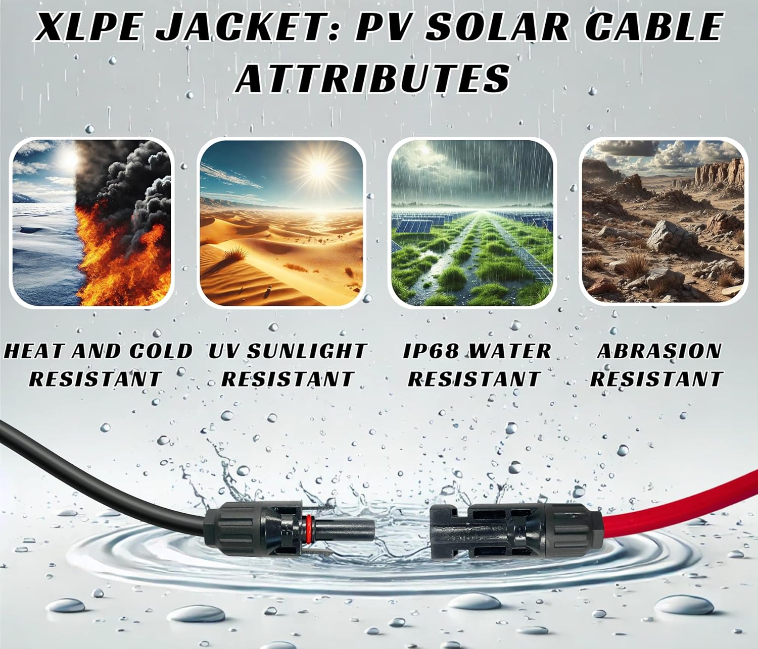 WindyNation 8 AWG 8 Gauge Pair 10 Feet Black + 10 Feet Red PV Photovoltaic Solar Panel Extension Cable Wire Solar Connector (Variety of Lengths Available)