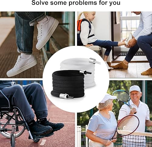 Miniatura 6 de 2-6 pares de cordones elásticos sin atar, cordones universales para zapatos para niños y adultos, cordones sin cordones con cierre de metal