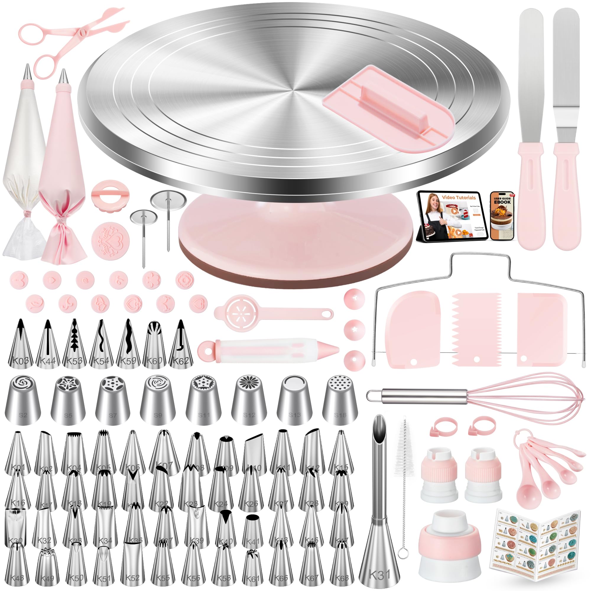 Kootek 158 Aluminum Cake Decorating Kit, Baking Tools for Beginners & Pros Pink