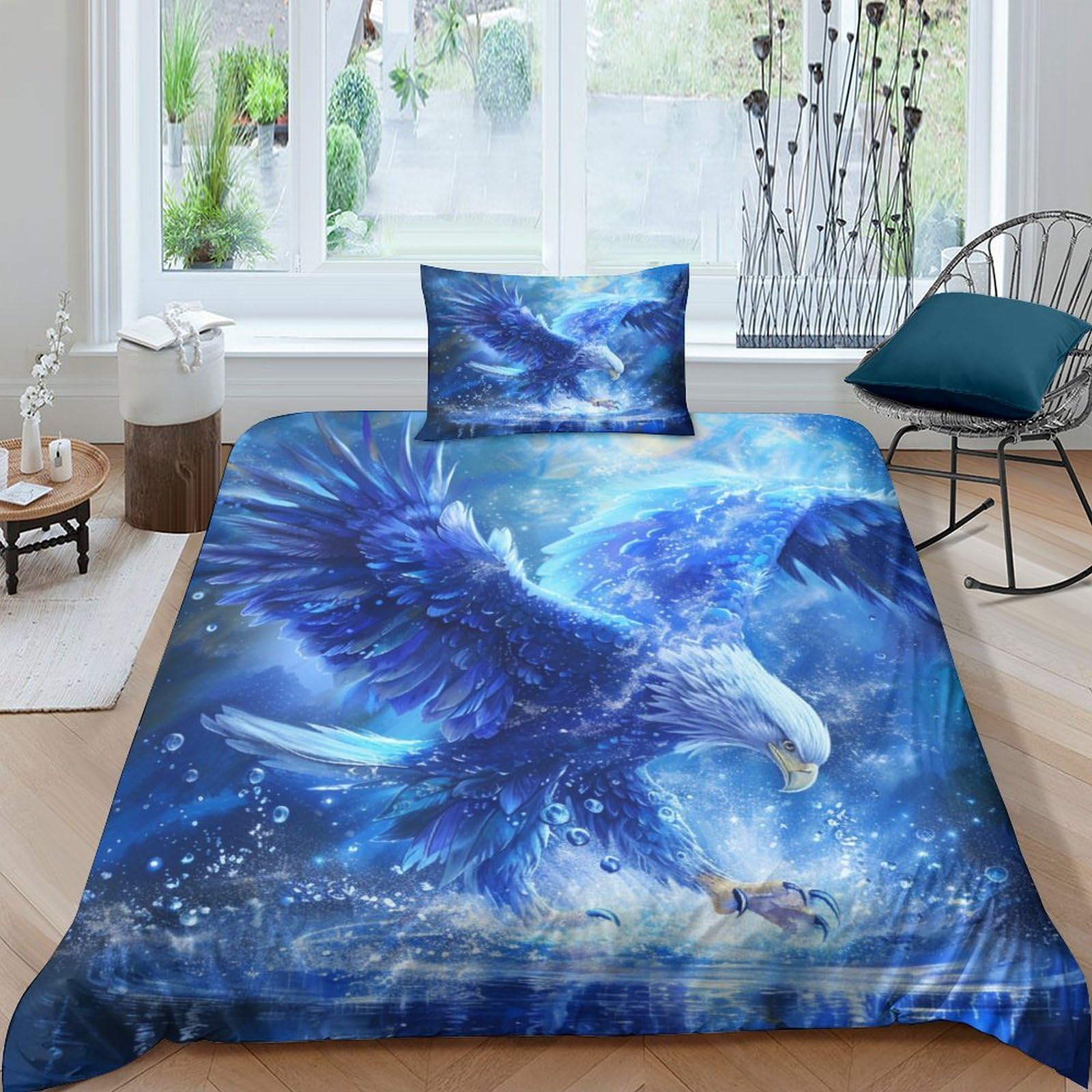 Set de housse de couette Aigle 3D ultra douce en microfibre pour lit simple adolescent