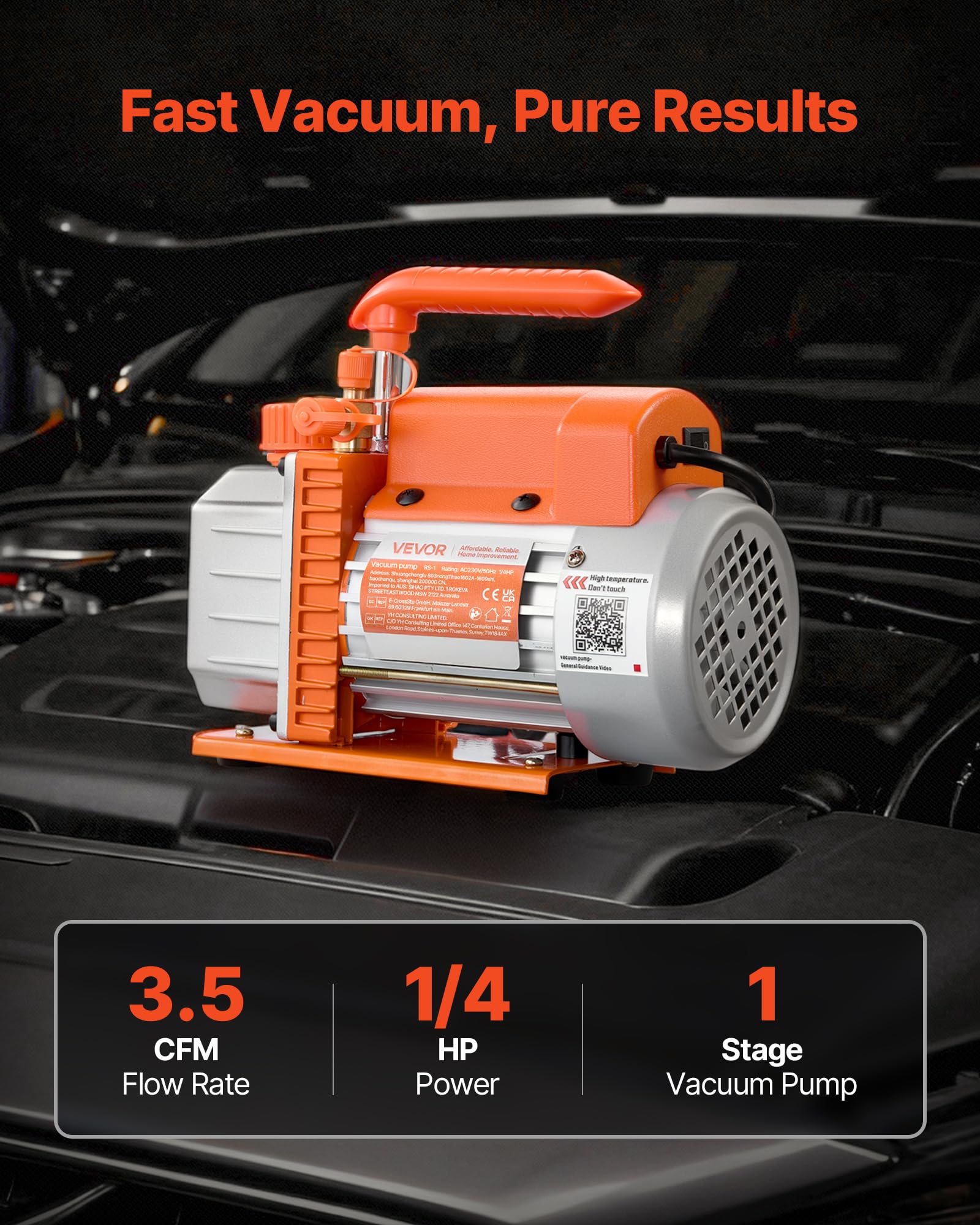 VEVOR Vakuumpumpe 3,5 CFM 99 L/min 1-stufig 180 W für R134a R22 R410a 4-poliger Motor