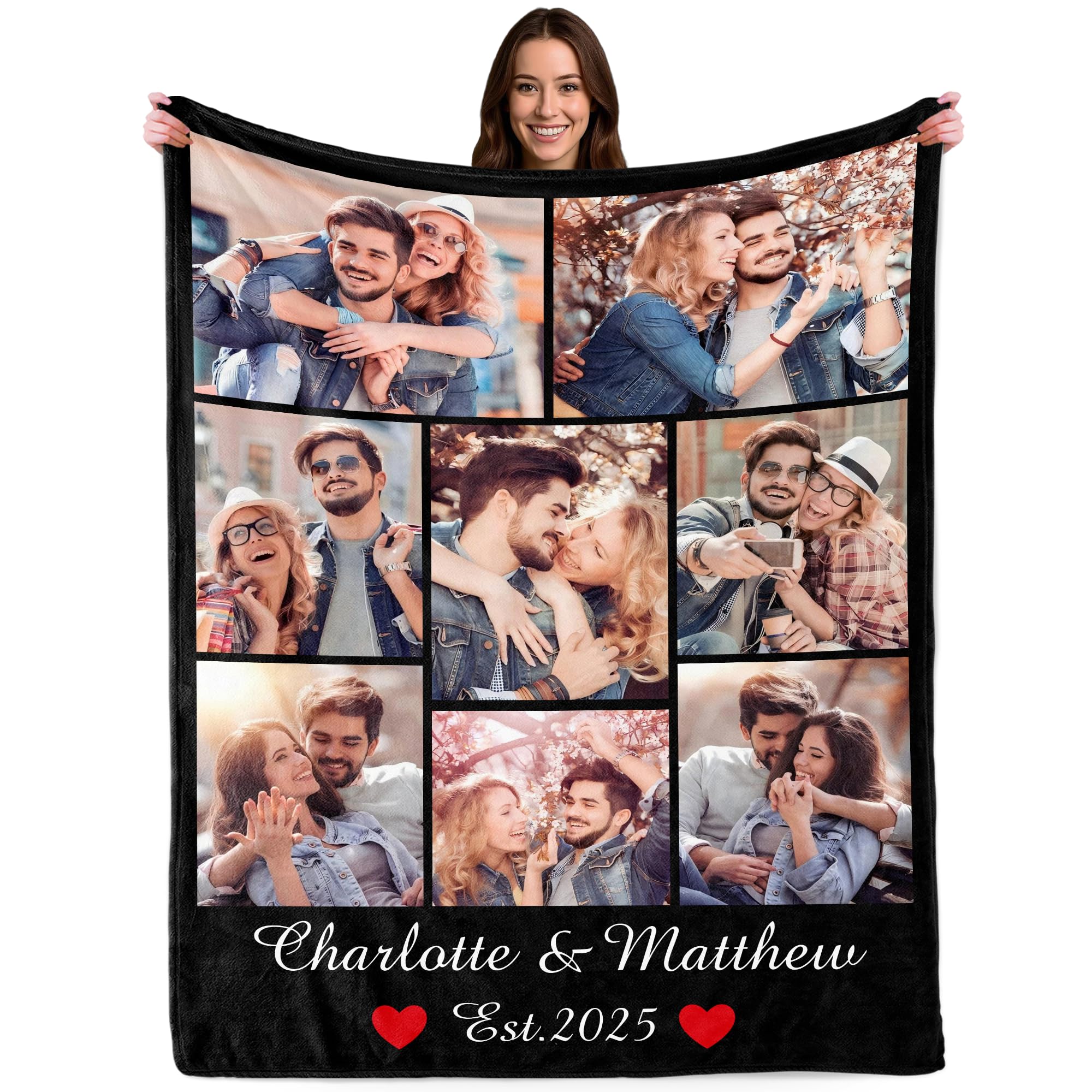 Personalised Blanket with Photo Text, Customised Picture Blanket for Adult Kid Couple, Custom Blanekt, Personalised Christmas Valentines Birthday Gifts for Boyfriend Girlfriend Women Men Her Him