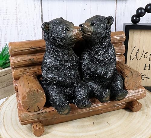 Miniatura 9 de Ebros Gift Fantástico bosque negro oso hermanos besando por troncos de árbol, figura de banco de 6 pulgadas de alto, figura decorativa familiar de