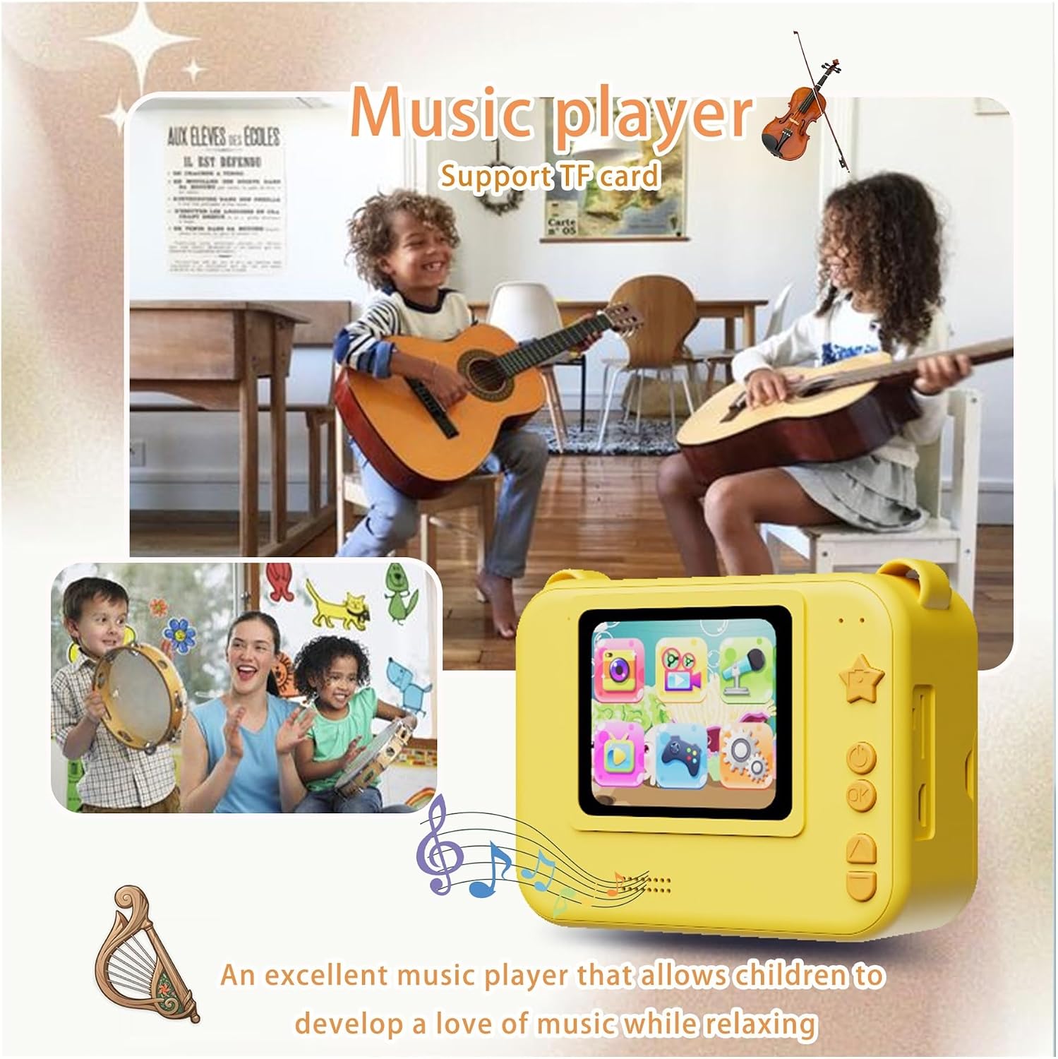 Kids Instant Camera Printer Photo Photography Print 1:1 Reduction Portable 2.4Inch Screen with Three Printing Modes(Light Green)