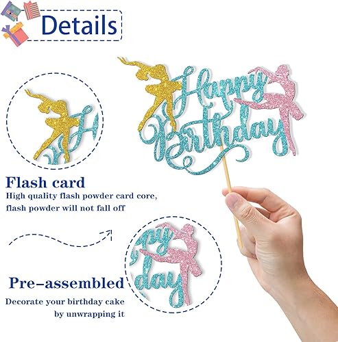 Miniatura 2 de Decoración para pastel de ballet de feliz cumpleaños, suministros para pastel de cumpleaños de niña bailarina, decoraciones de fiesta de cumpleaños