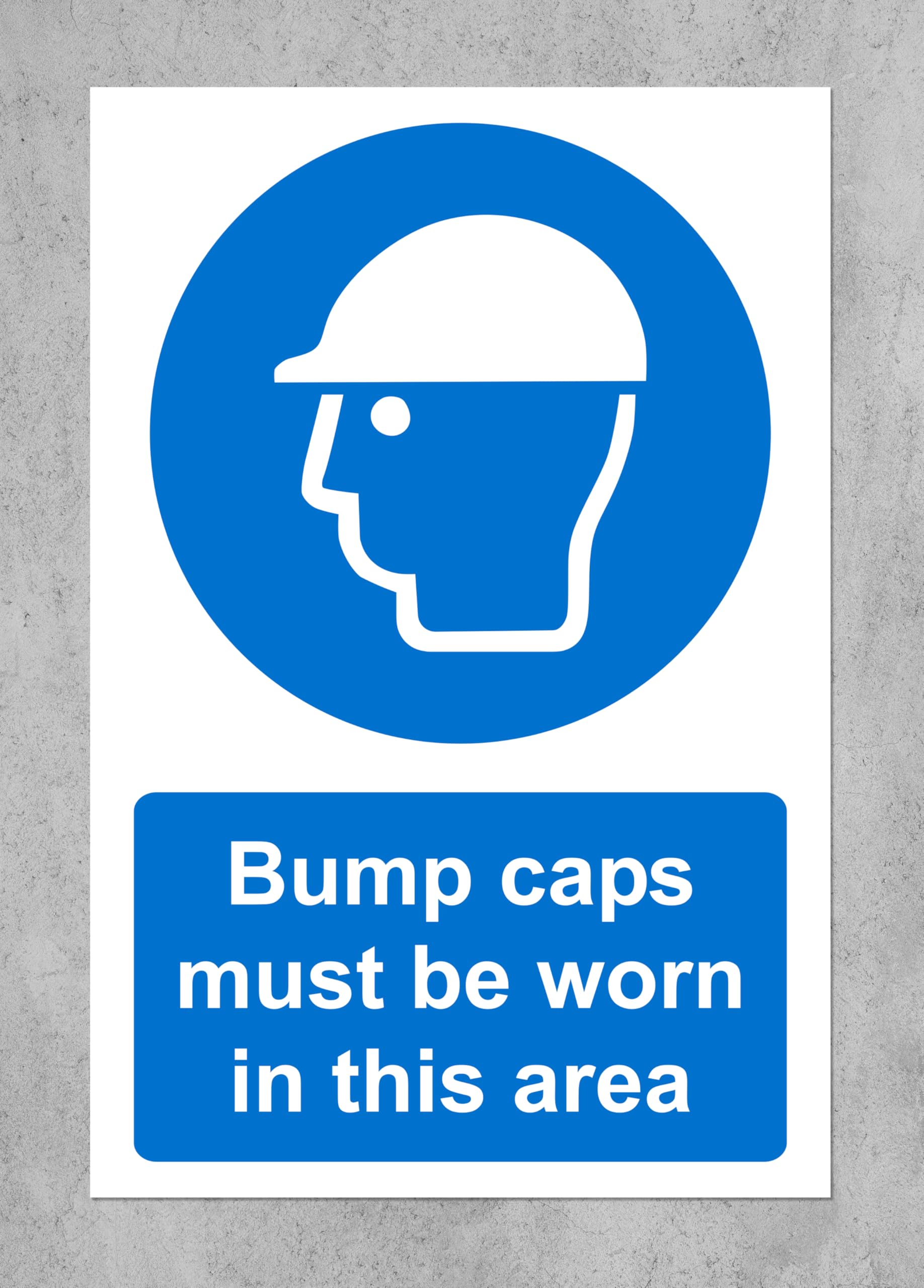 Bump caps Must be Worn in This Area Safety Sign - Self Adhesive Sticker (400mm x 300mm)