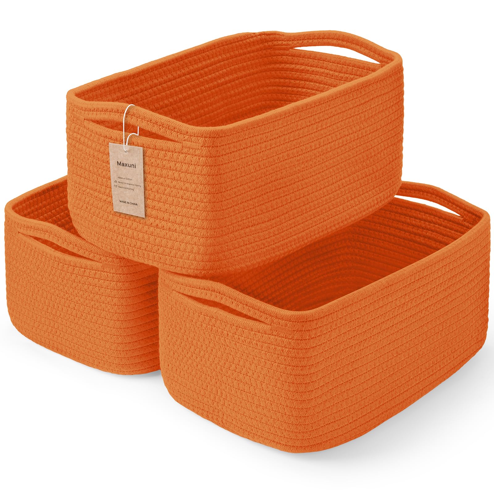 Photo 1 of 1pcs only. Maxuni Storage Baskets for Organizing | Woven Shelf Toy Basket | Rope Baskets for Gifts Empty | Closet Organizer Bins with Handles | Cube Decorative Box | 13.7×7.1×6.7” | Orange