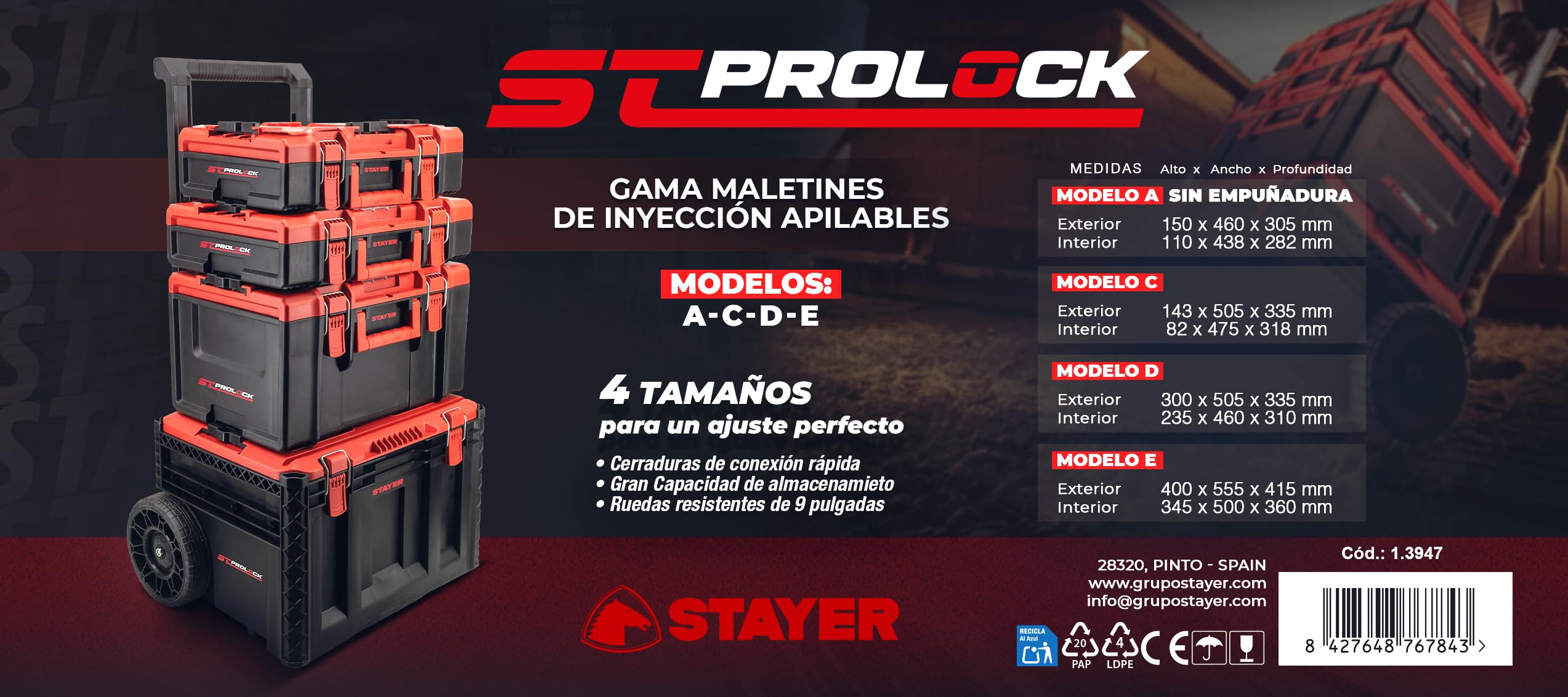 SET de 4 Maletines apilables (A+C+D+E) ST PROLOCK de STAYER