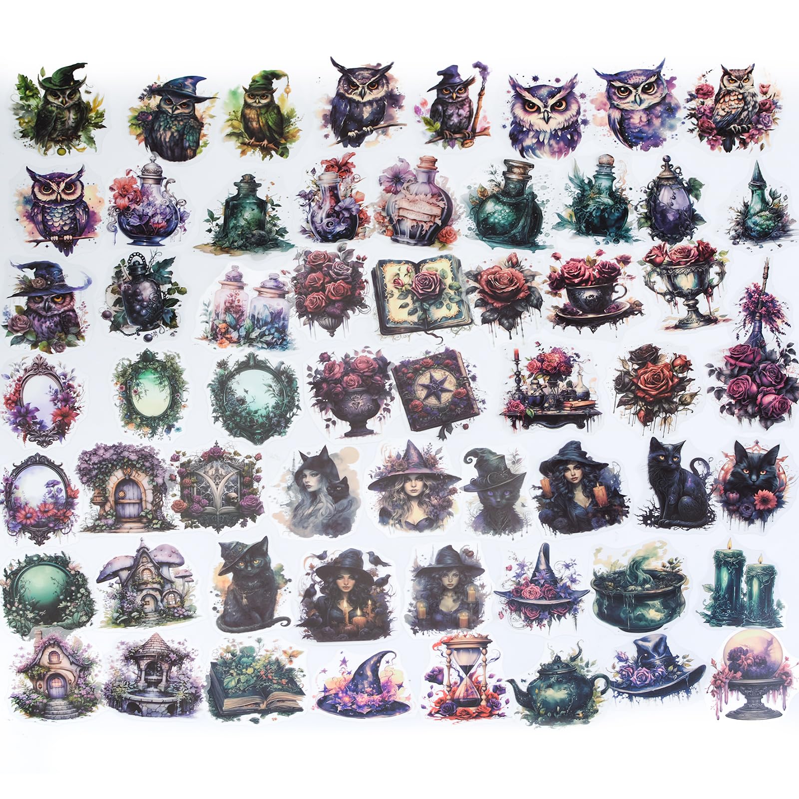 120 Adesivi Gotici WANDIC – 6 Stili – Per Scrapbooking, Diario, Art Journal – Streghe, Rose, Gufi - 6