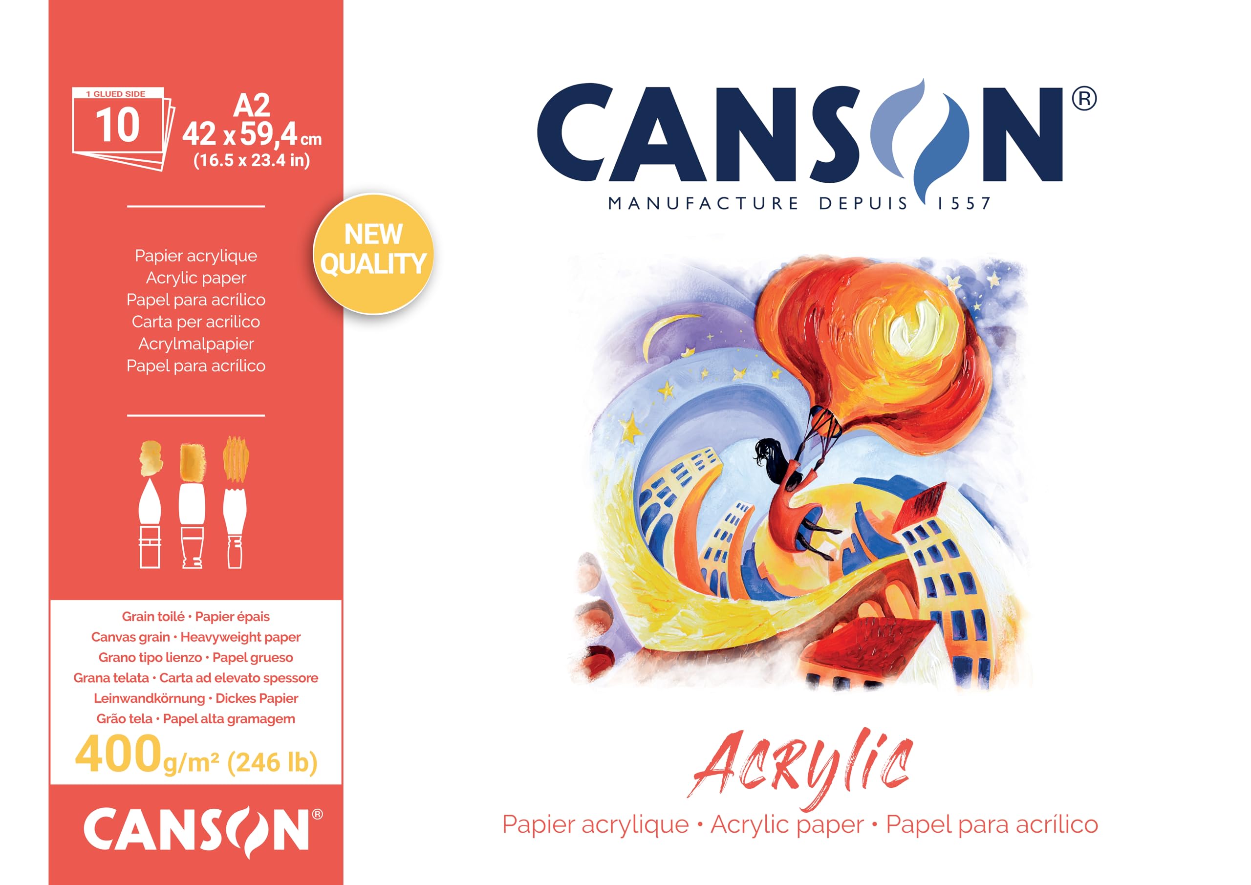 CANSON Acrylic - Bloc 10 feuilles de papier acrylique blanc grain toilé - A2-400g/m²